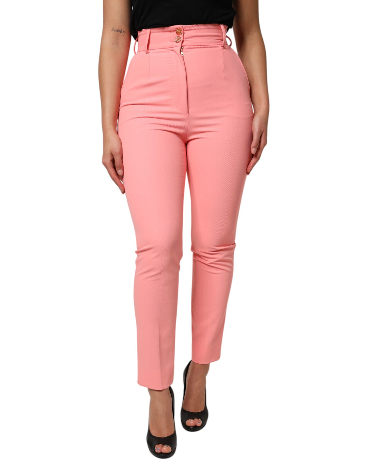 New Dolce & Gabbana Pink High Waist Dress Tapered Pants