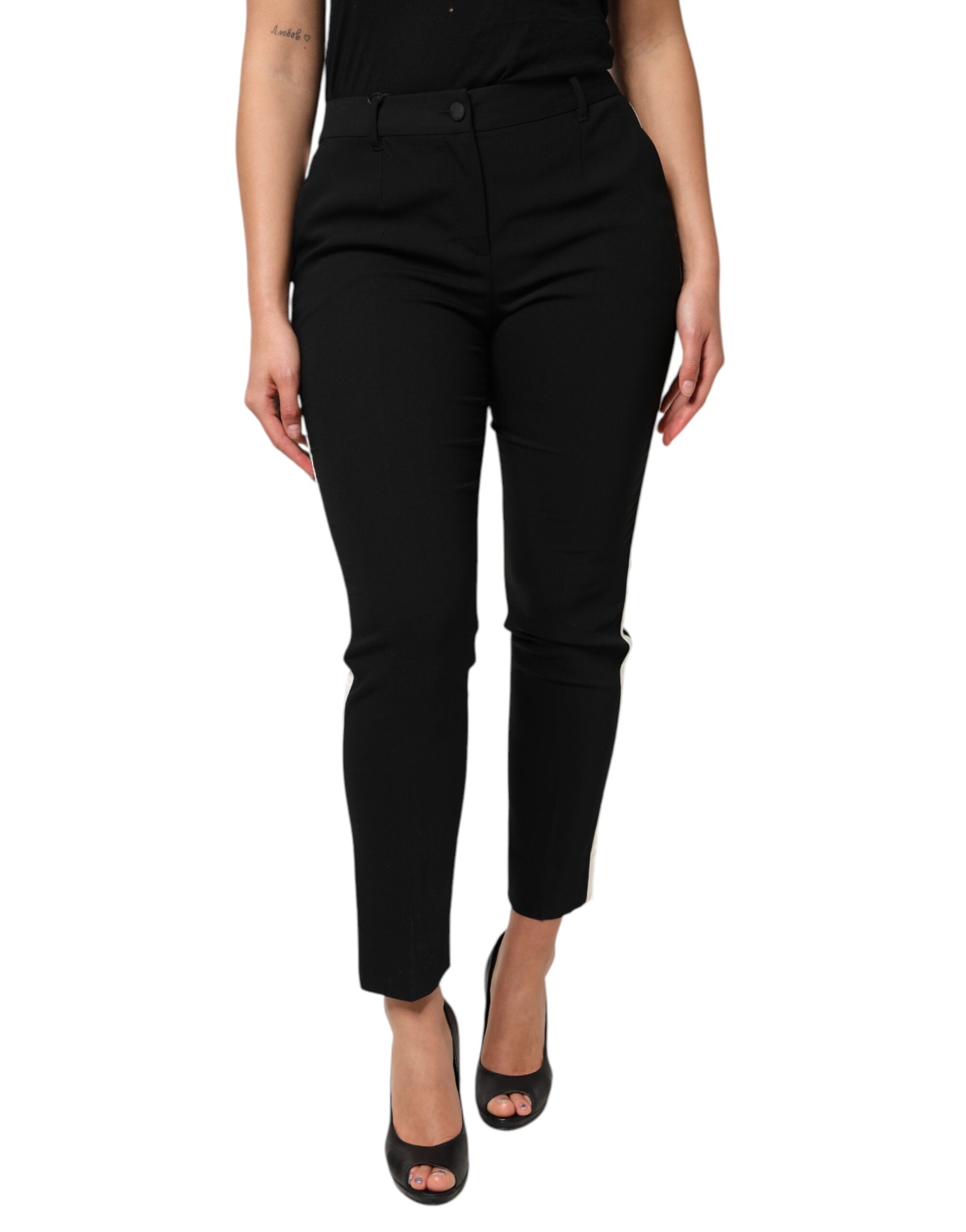 New Dolce & Gabbana Black Wool High Waist Tapered Pants