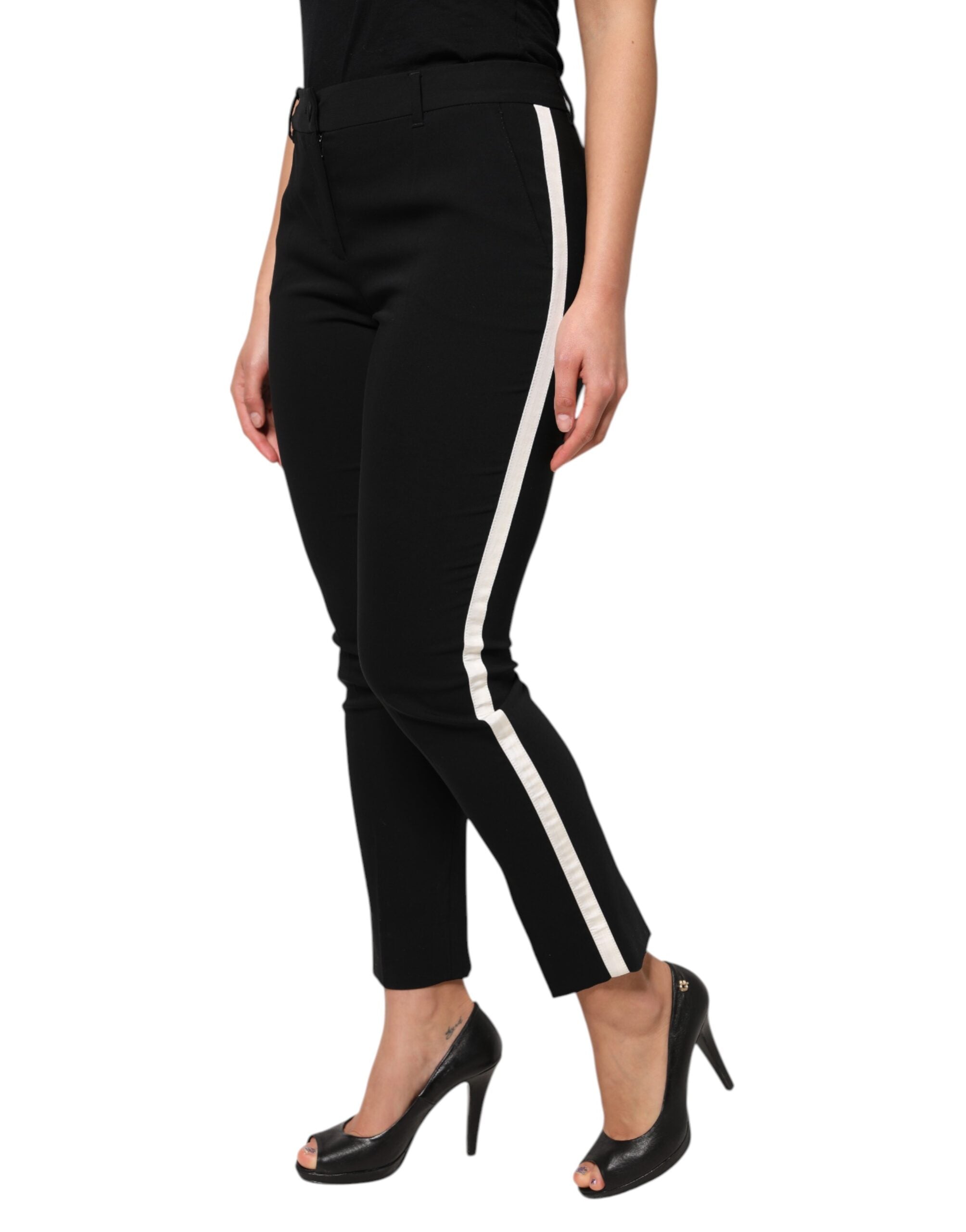New Dolce & Gabbana Black Wool High Waist Tapered Pants