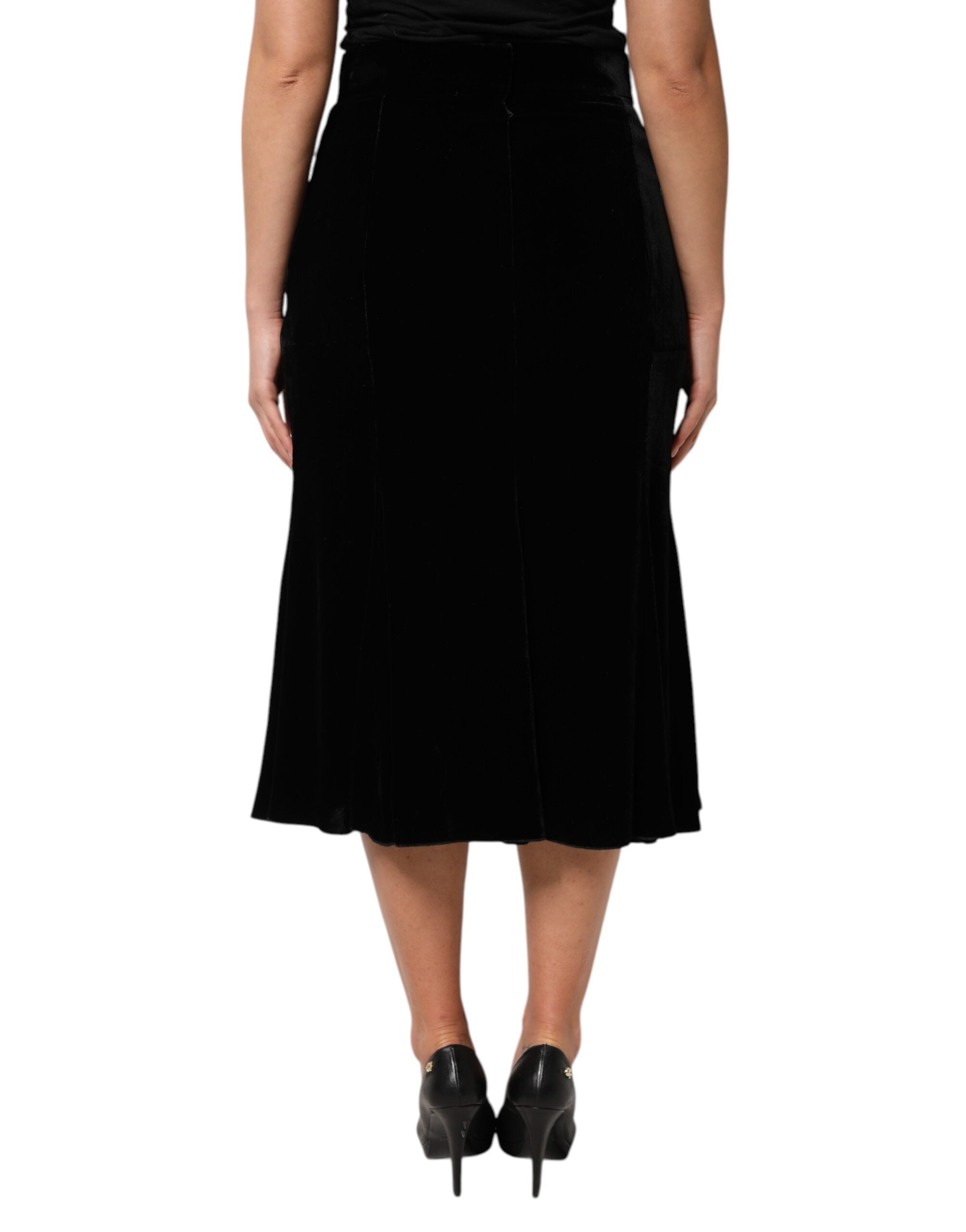 New Dolce & Gabbana Black High Waist Fit Flared Midi Skirt
