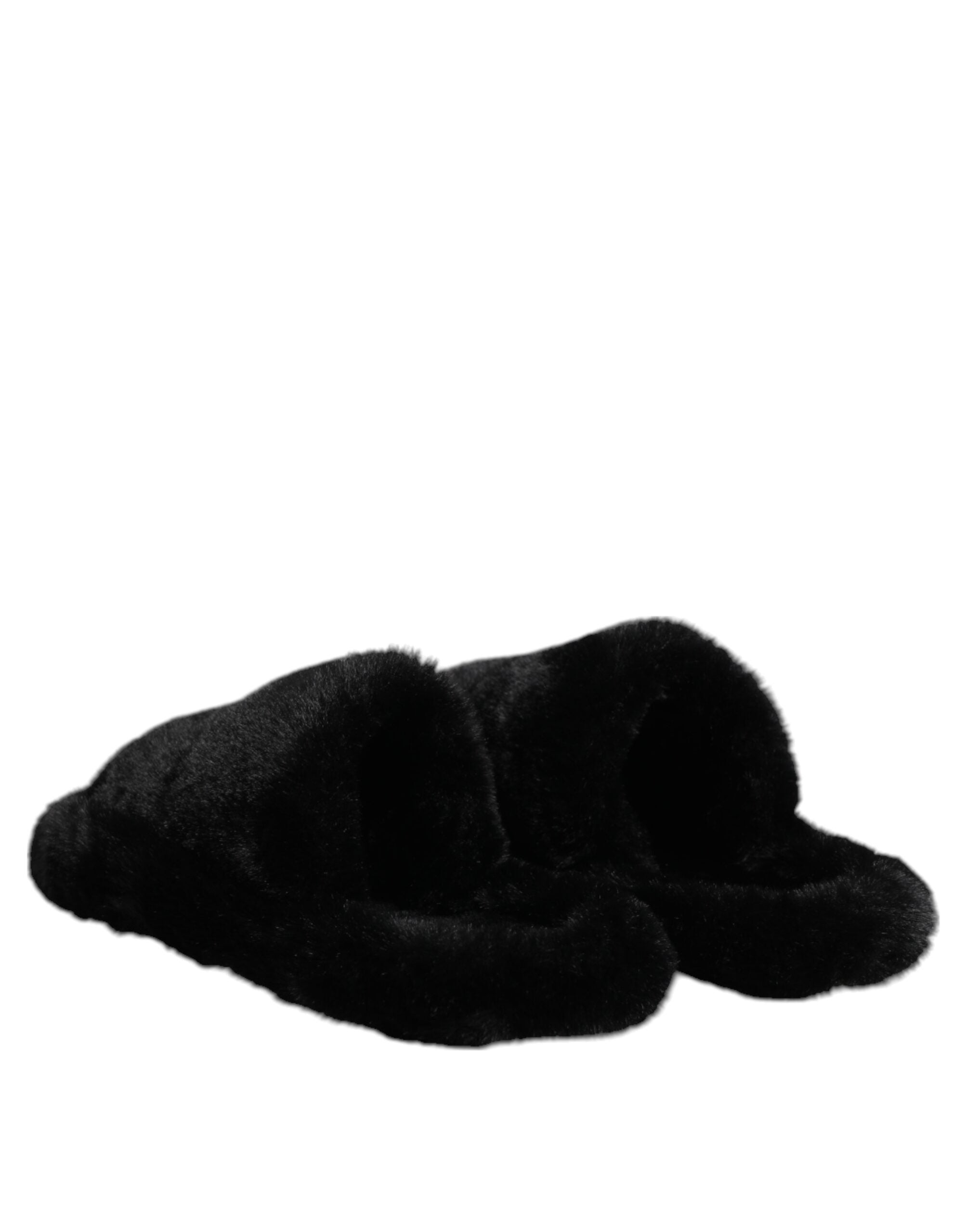 New Dolce & Gabbana Black Velvet Slides Slipper Shoes