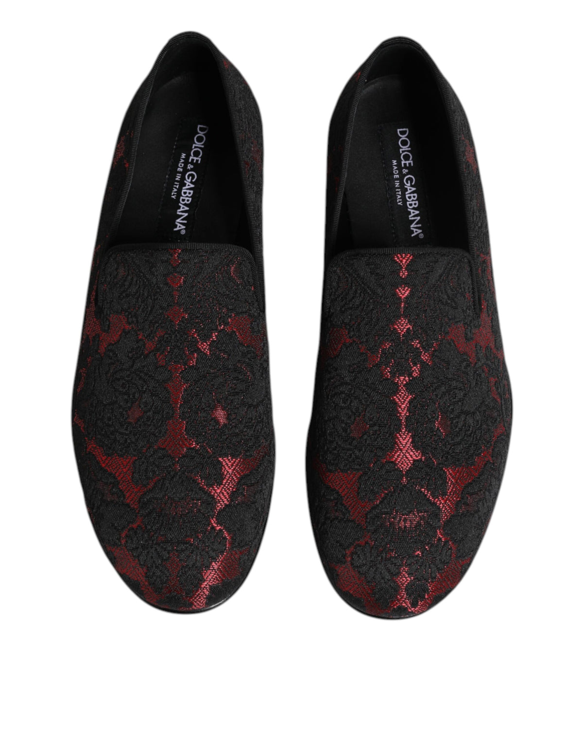 New Dolce & Gabbana Red Black Jacquard Slip On Men Loafers Shoes
