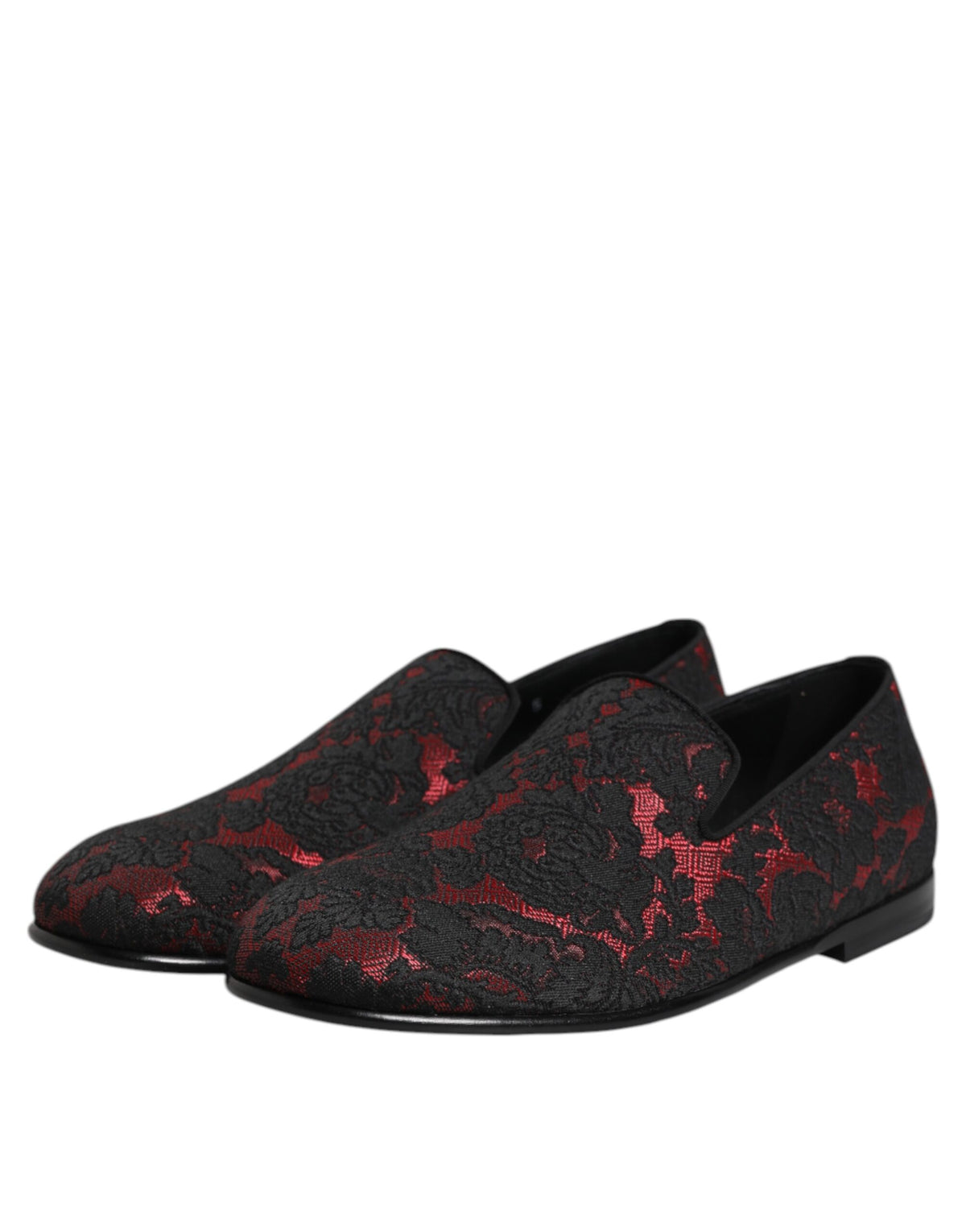 New Dolce & Gabbana Red Black Jacquard Slip On Men Loafers Shoes