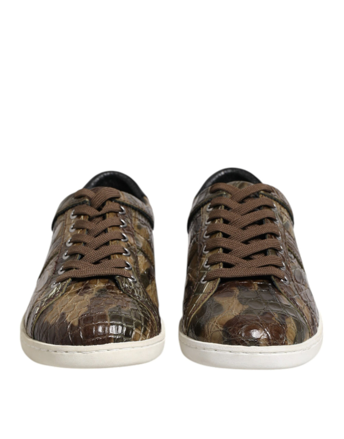 New Dolce & Gabbana Brown Exotic Leather Low Top Sneakers Shoes