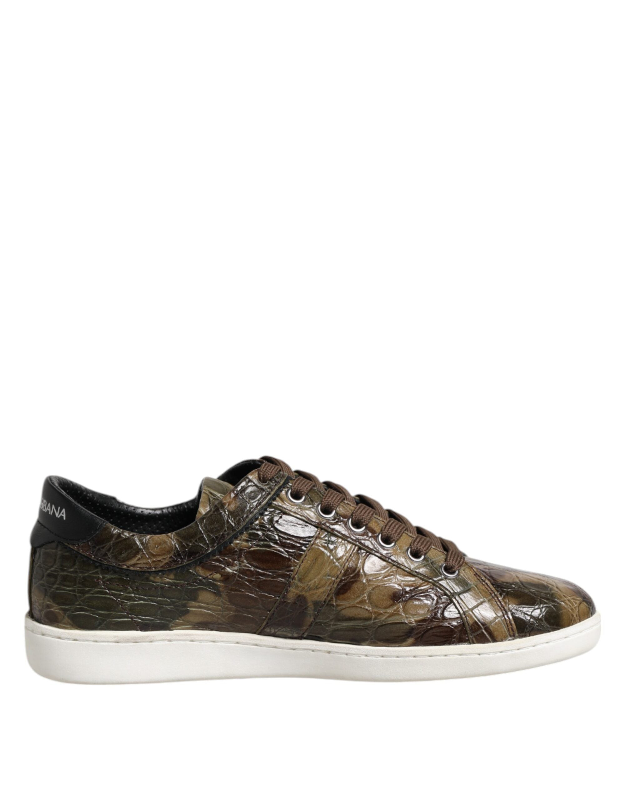 New Dolce & Gabbana Brown Exotic Leather Low Top Sneakers Shoes