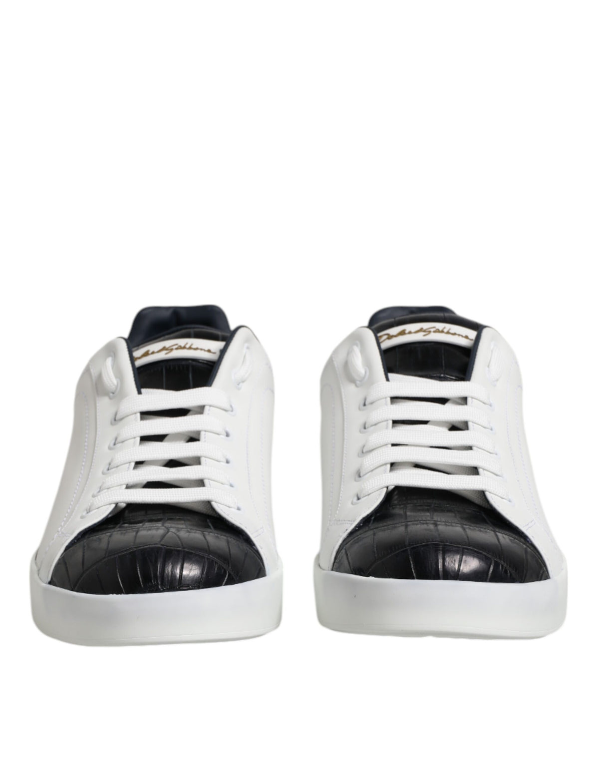 New Dolce & Gabbana White Black Leather Portofino Sneaker Shoes