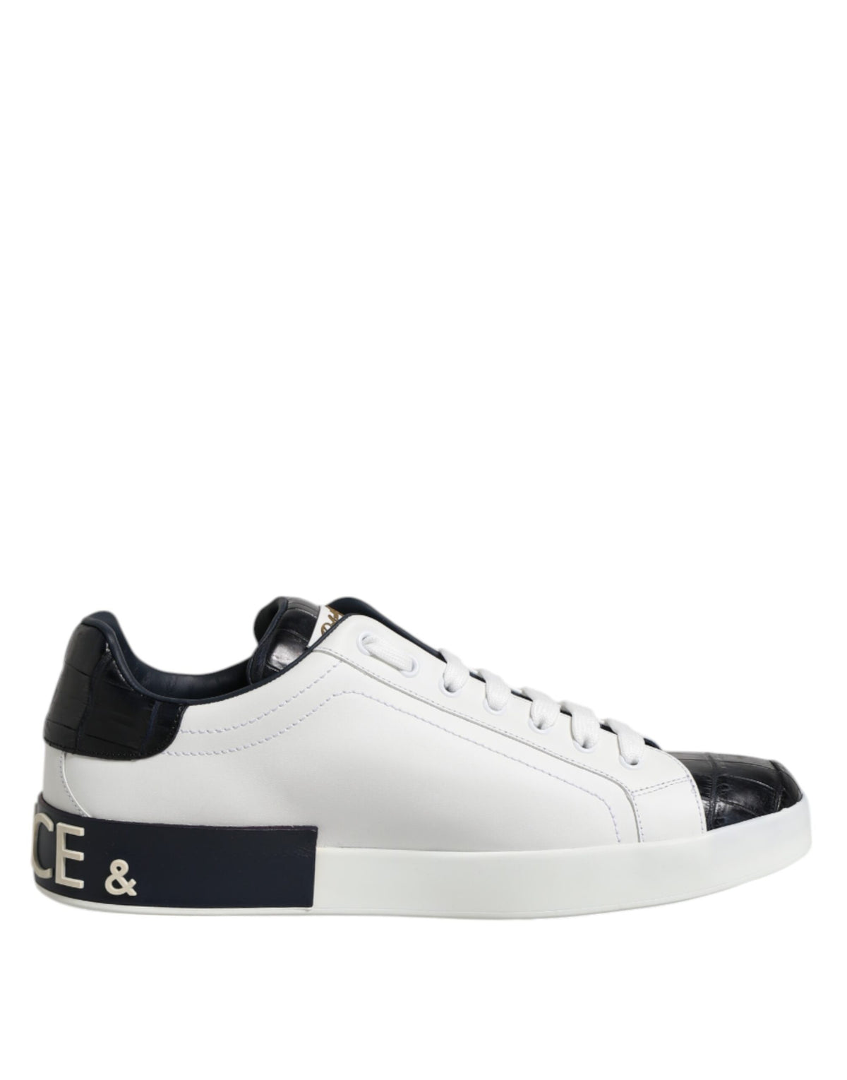 New Dolce & Gabbana White Black Leather Portofino Sneaker Shoes