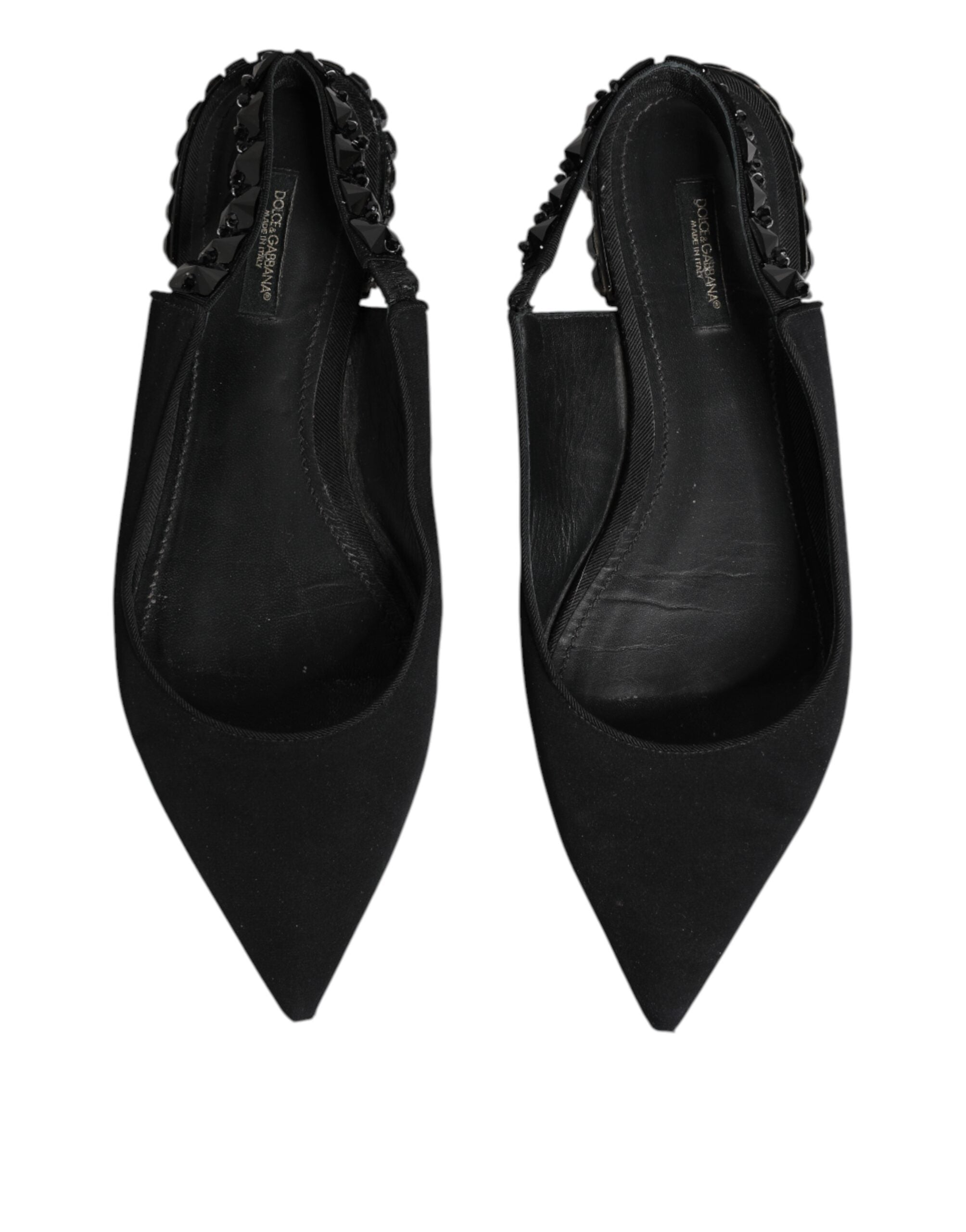 Dolce & Gabbana Black Crystal Charmeuse Slingback Shoes