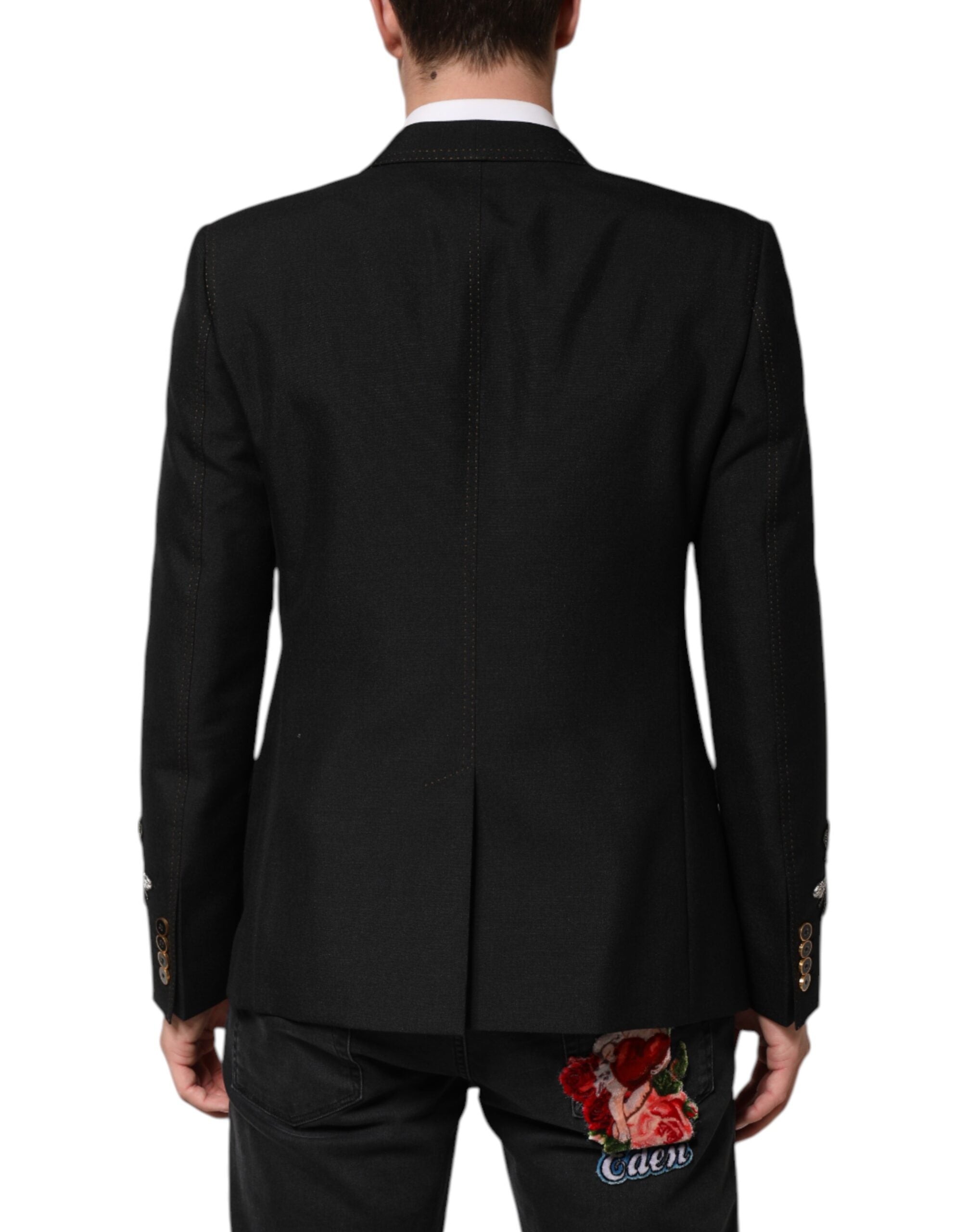 New Dolce & Gabbana Black Bee Crown Embellished Suit Coat Blazer
