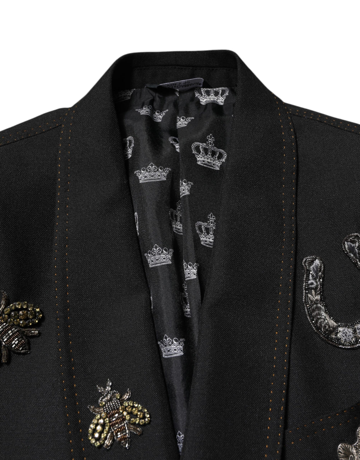 New Dolce & Gabbana Black Bee Crown Embellished Suit Coat Blazer
