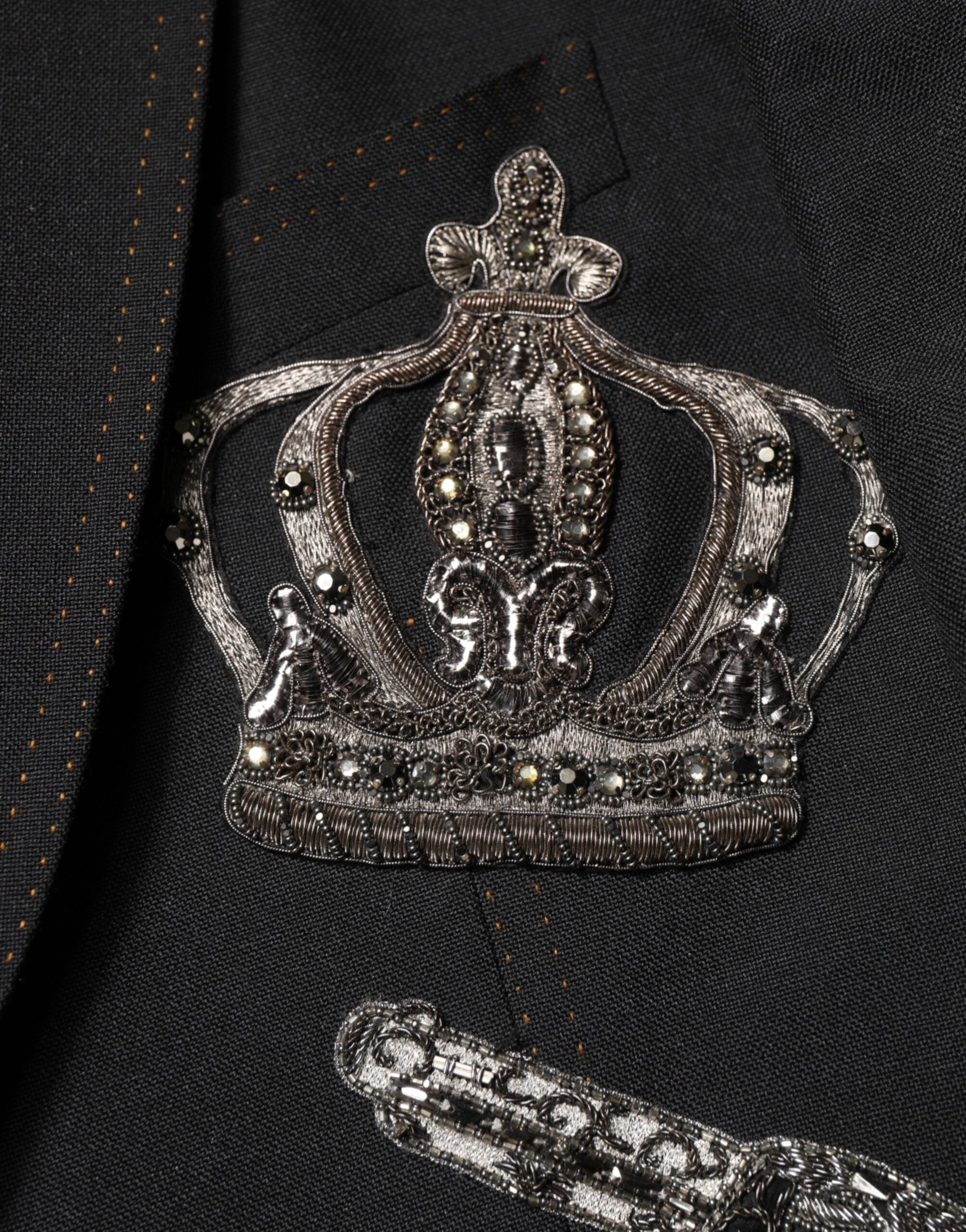 New Dolce & Gabbana Black Bee Crown Embellished Suit Coat Blazer