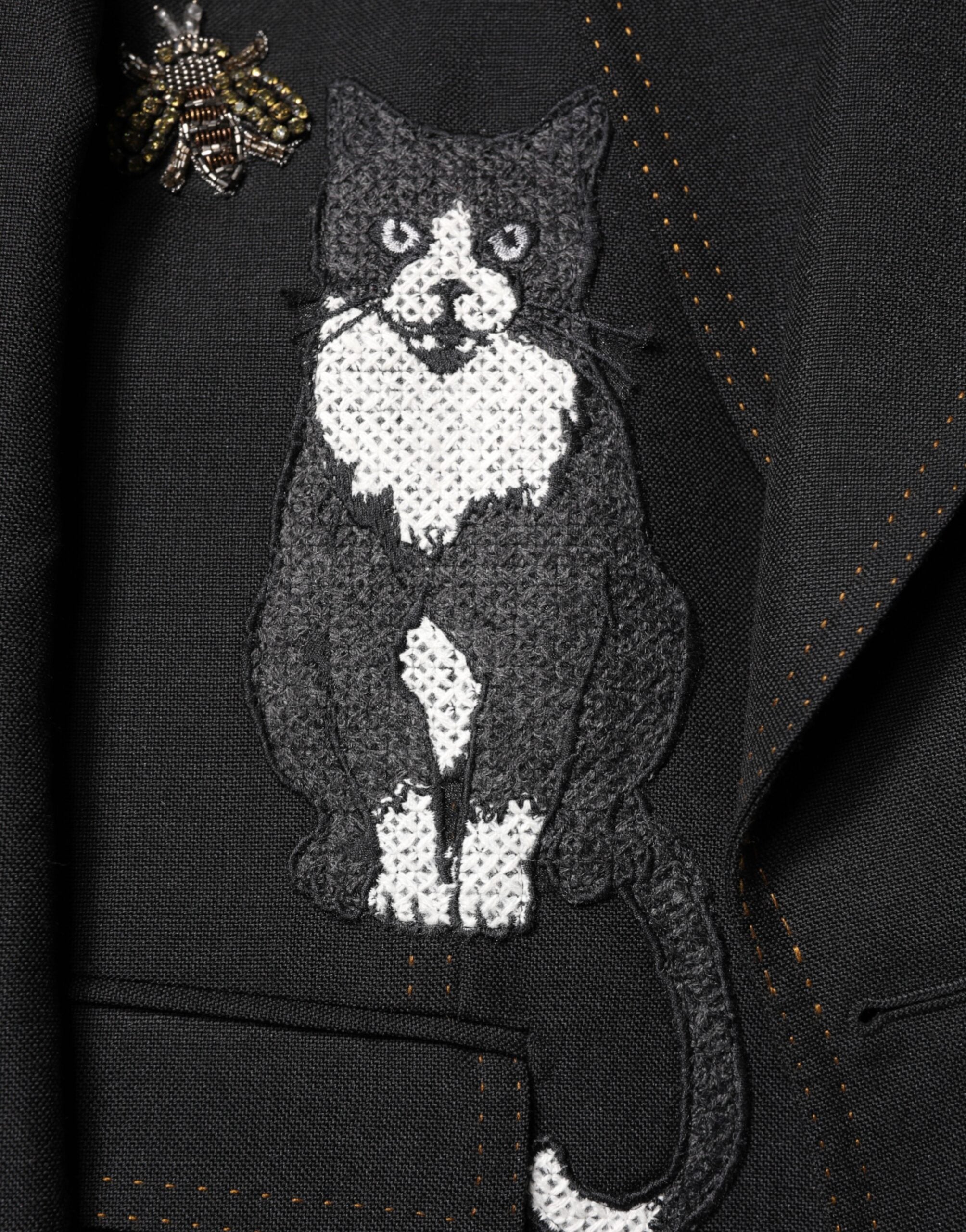 New Dolce & Gabbana Black Bee Crown Embellished Suit Coat Blazer