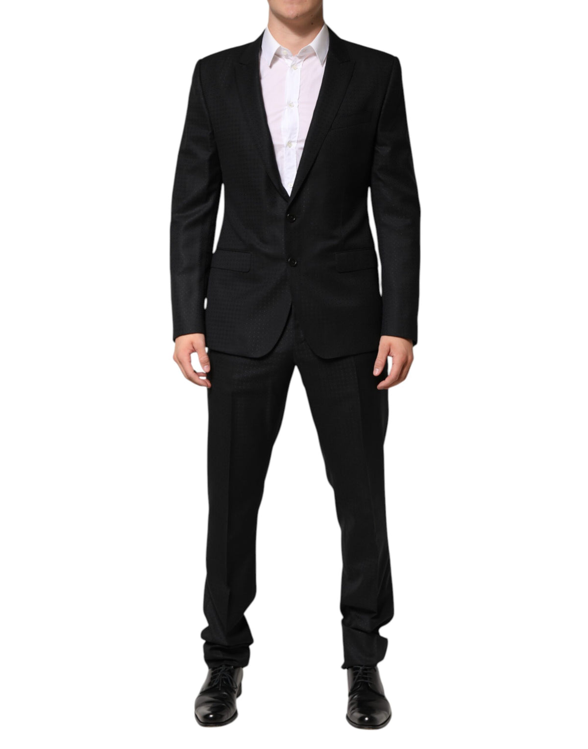 New Dolce & Gabbana Dark Gray Jacquard Single Breasted 2 Piece Suit