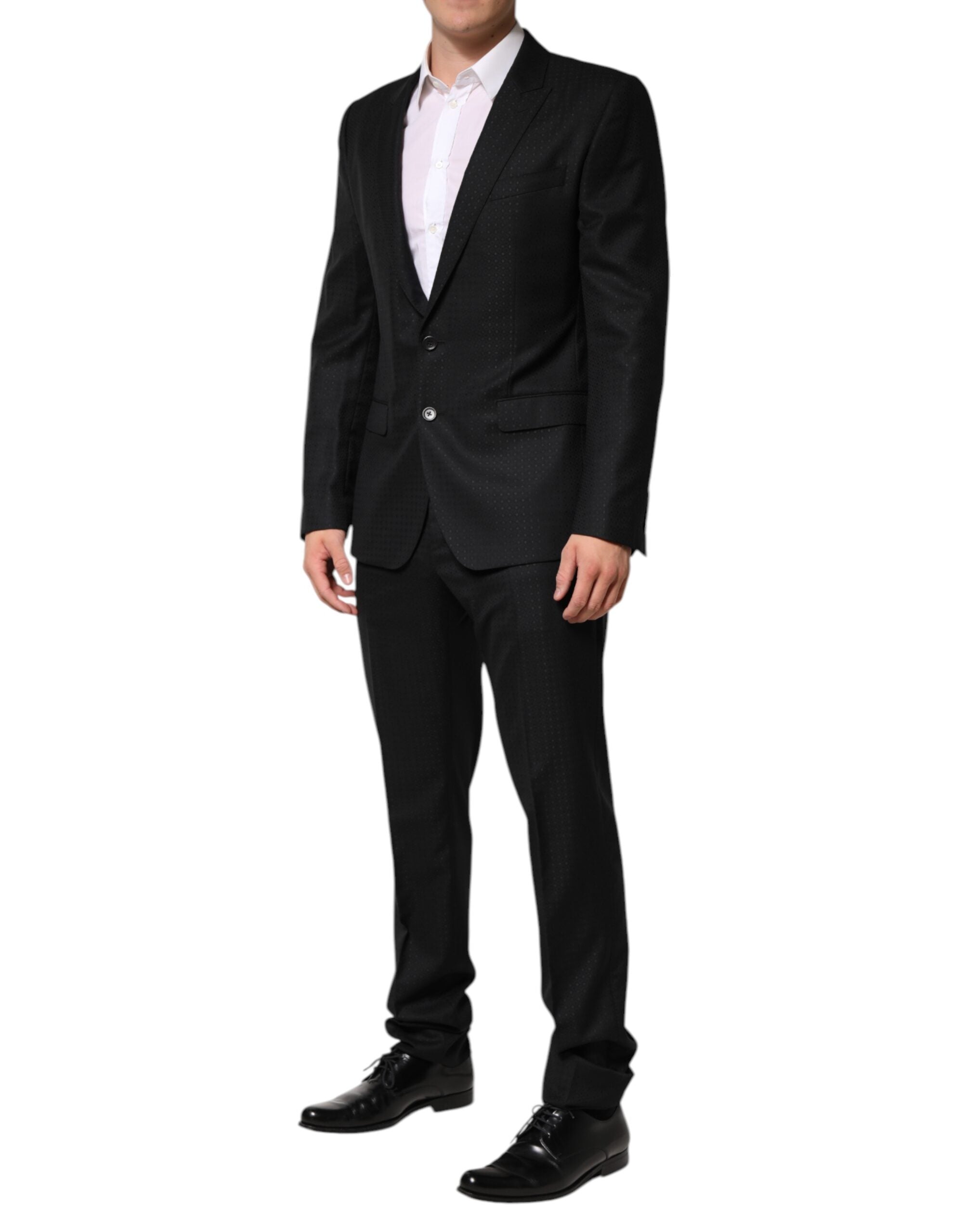New Dolce & Gabbana Dark Gray Jacquard Single Breasted 2 Piece Suit
