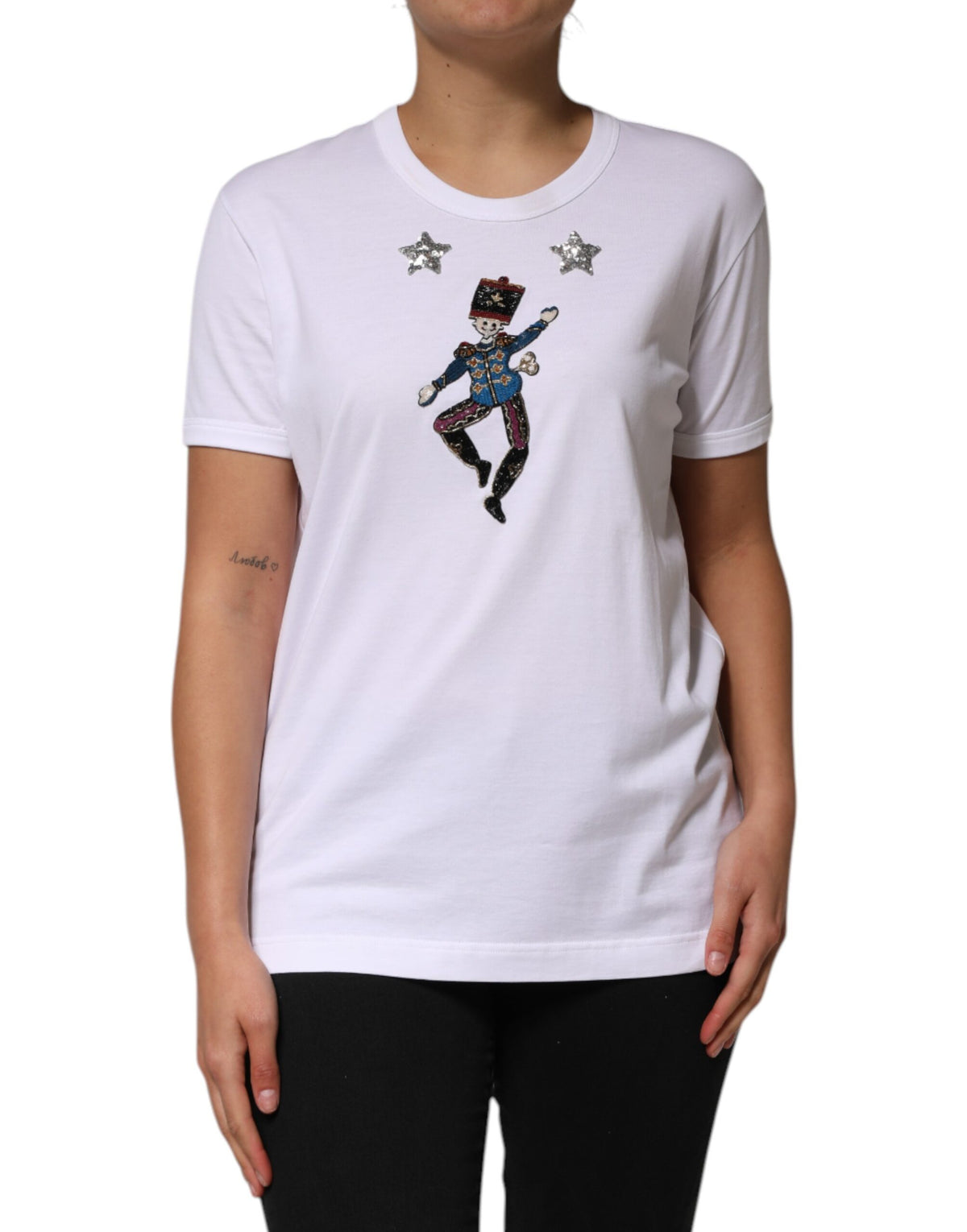 New Dolce & Gabbana White Cotton Sequin Embellished Top T-shirt