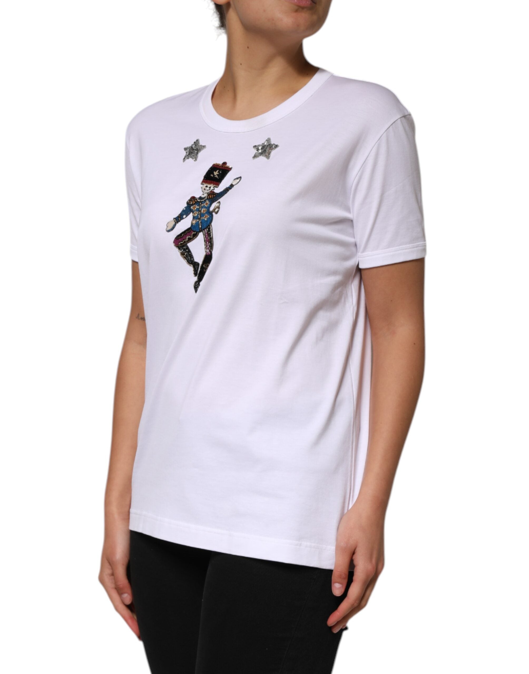 New Dolce & Gabbana White Cotton Sequin Embellished Top T-shirt