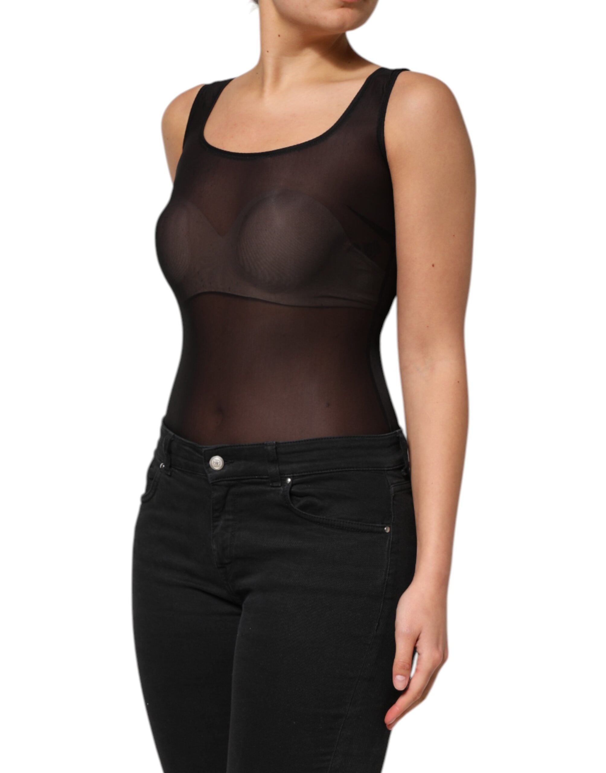 Dolce & Gabbana Black Nylon Sleeveless Round Neck Tank Top