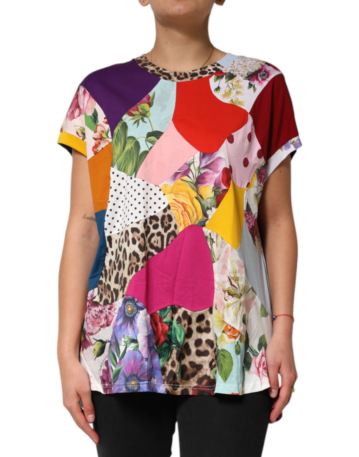 New Dolce & Gabbana Multicolor Patchwork Cotton Silk Blouse Top