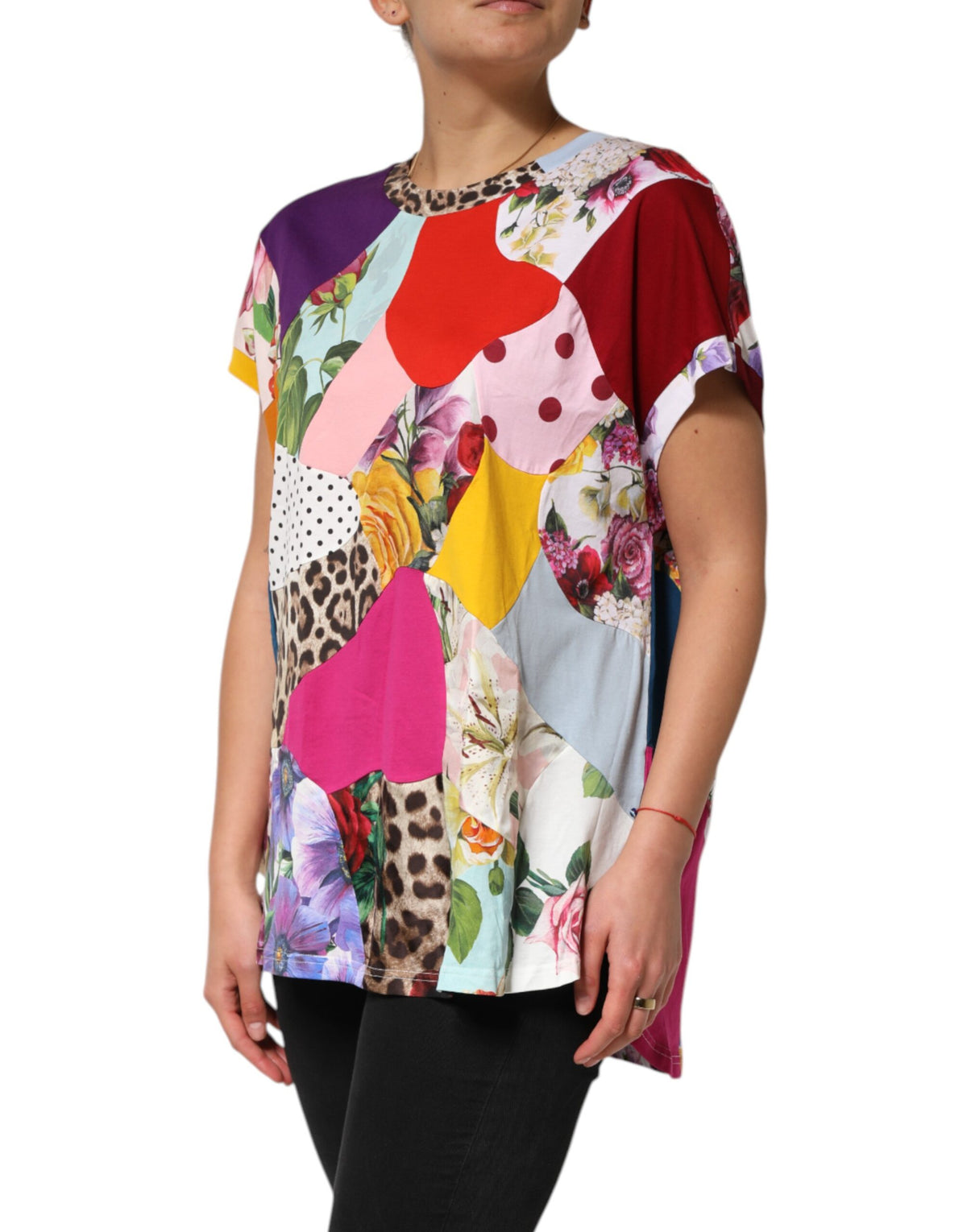 New Dolce & Gabbana Multicolor Patchwork Cotton Silk Blouse Top