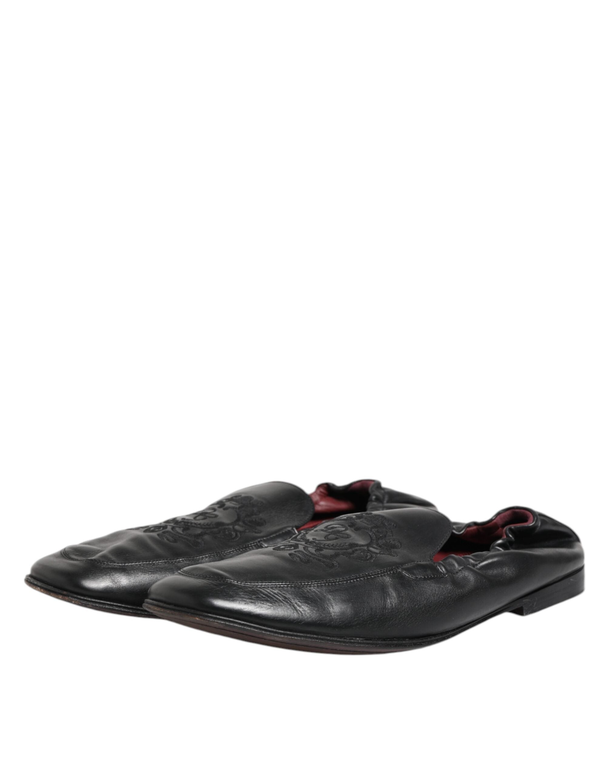 Dolce & Gabbana Black Leather Slip On Men Flat Loafers Shoes