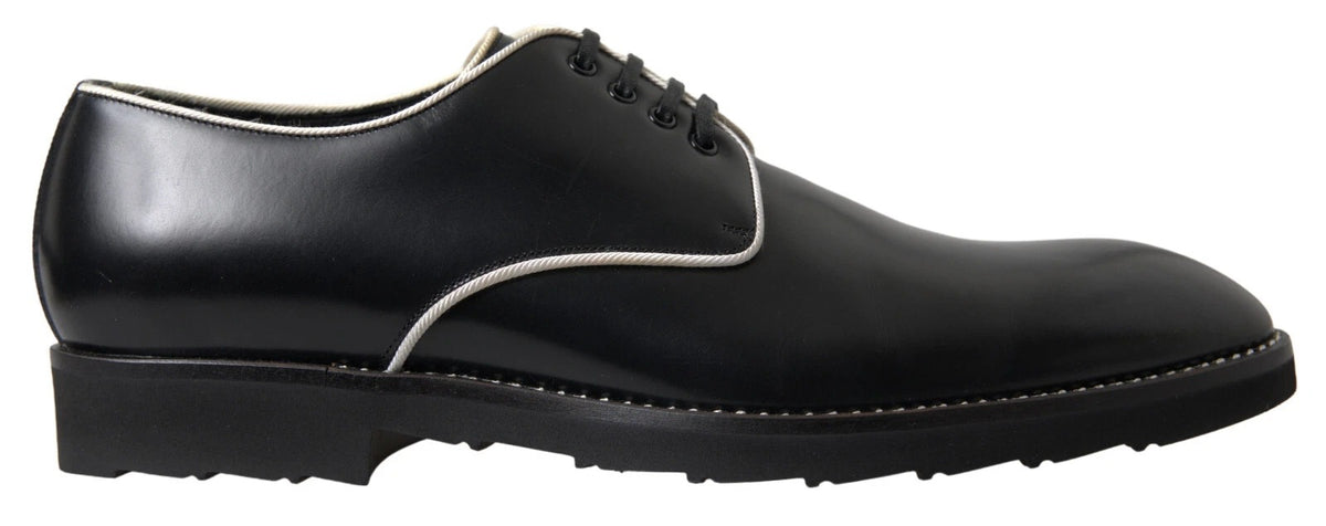 New Dolce & Gabbana Black White Leather Formal Dress Shoes