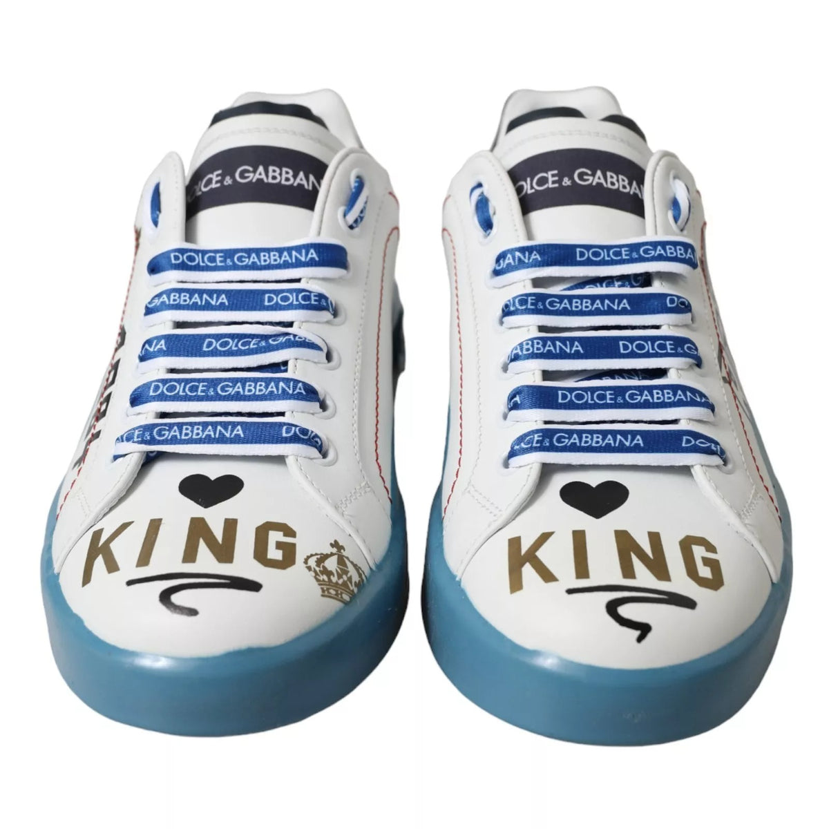 New Dolce & Gabbana Blue White Printed Portofino Melt Sneakers