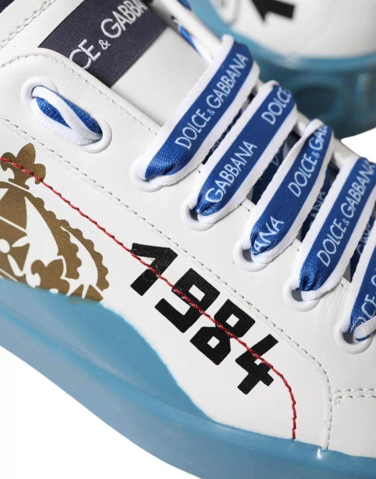 New Dolce & Gabbana Blue White Printed Portofino Melt Sneakers