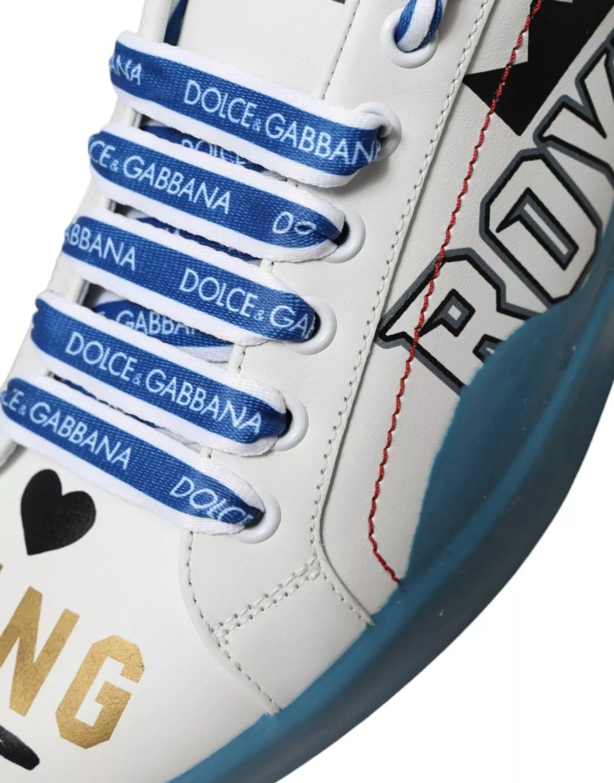 New Dolce & Gabbana Blue White Printed Portofino Melt Sneakers