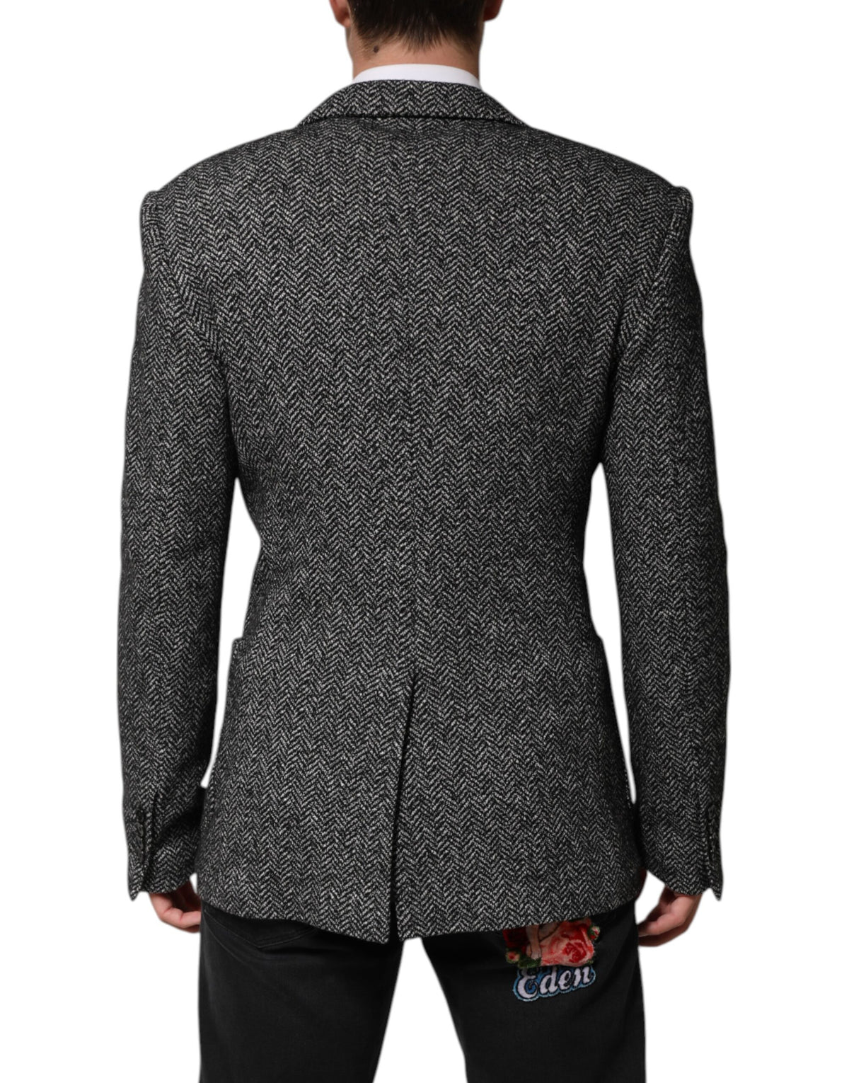 New Dolce & Gabbana Dark Gray White Double Breasted Men Suit Blazer