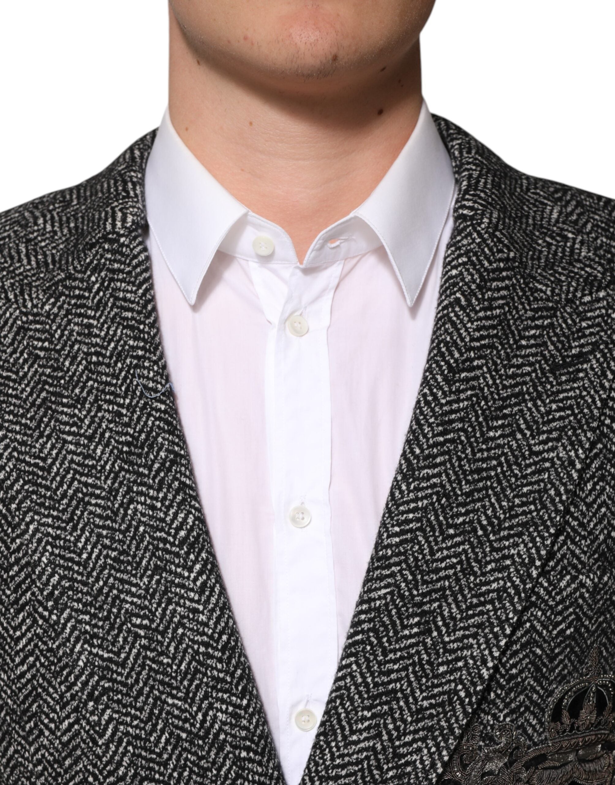 Dolce & Gabbana Dark Gray White Double Breasted Men Suit Blazer