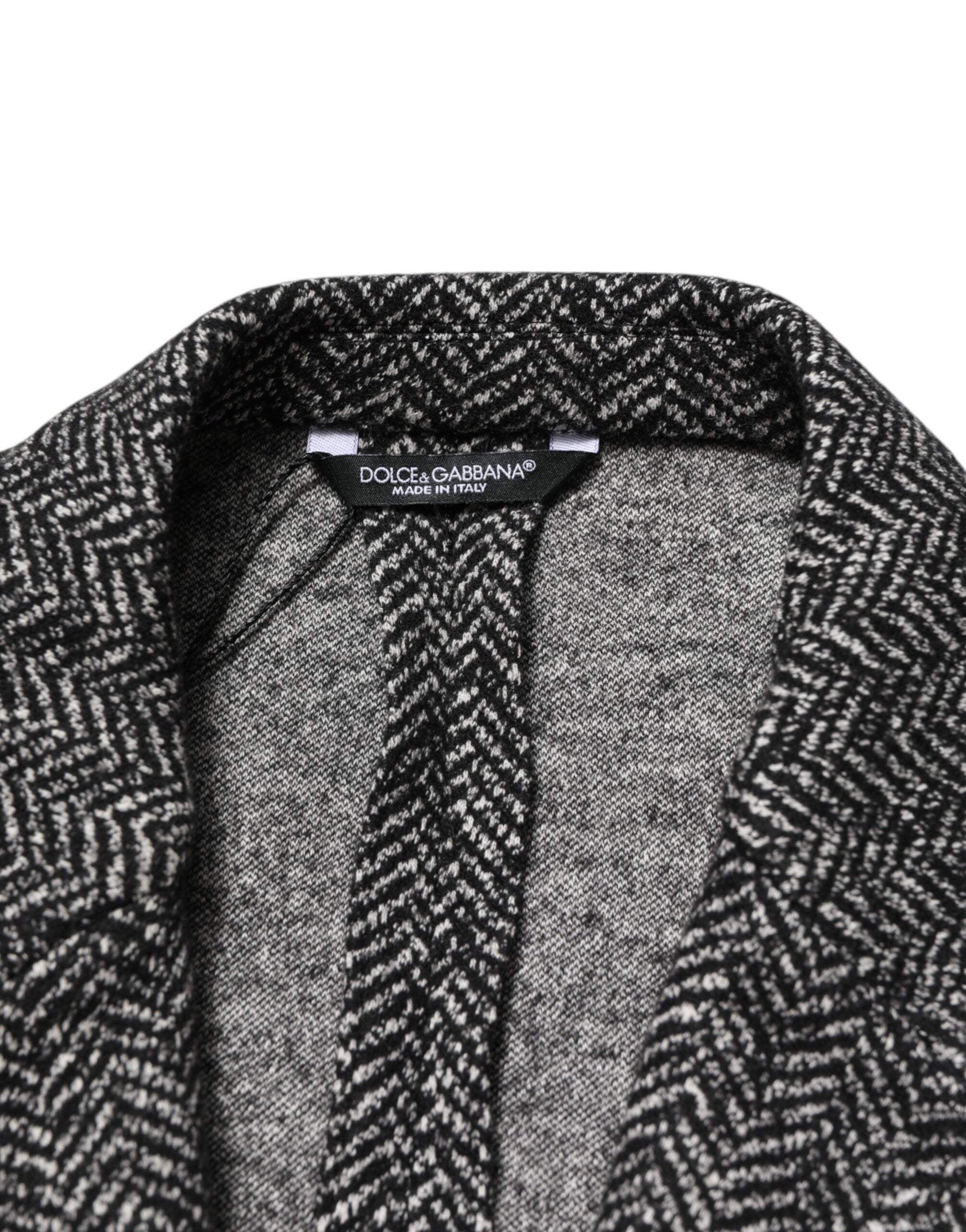 New Dolce & Gabbana Dark Gray White Double Breasted Men Suit Blazer