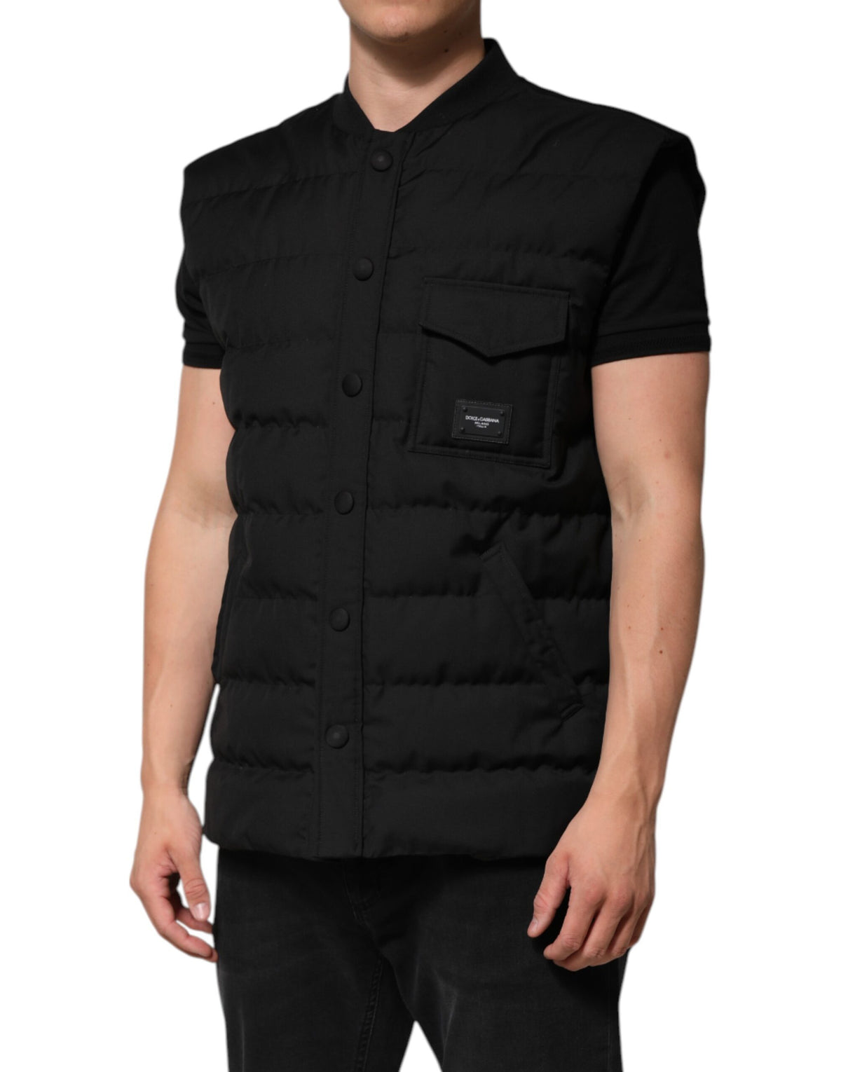 New Dolce & Gabbana Black Sleeveless Parka Logo Plaque Jacket
