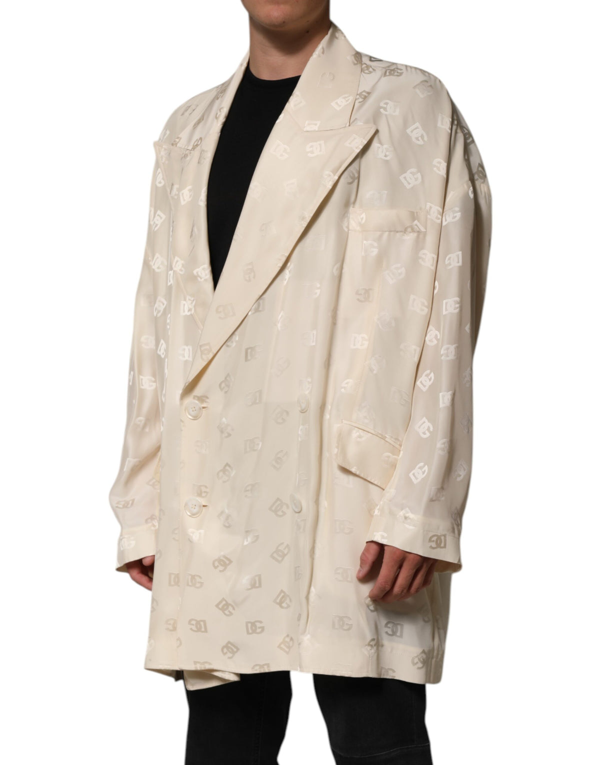 New Dolce & Gabbana Beige Polyester Logo Monogram Coat Jacket