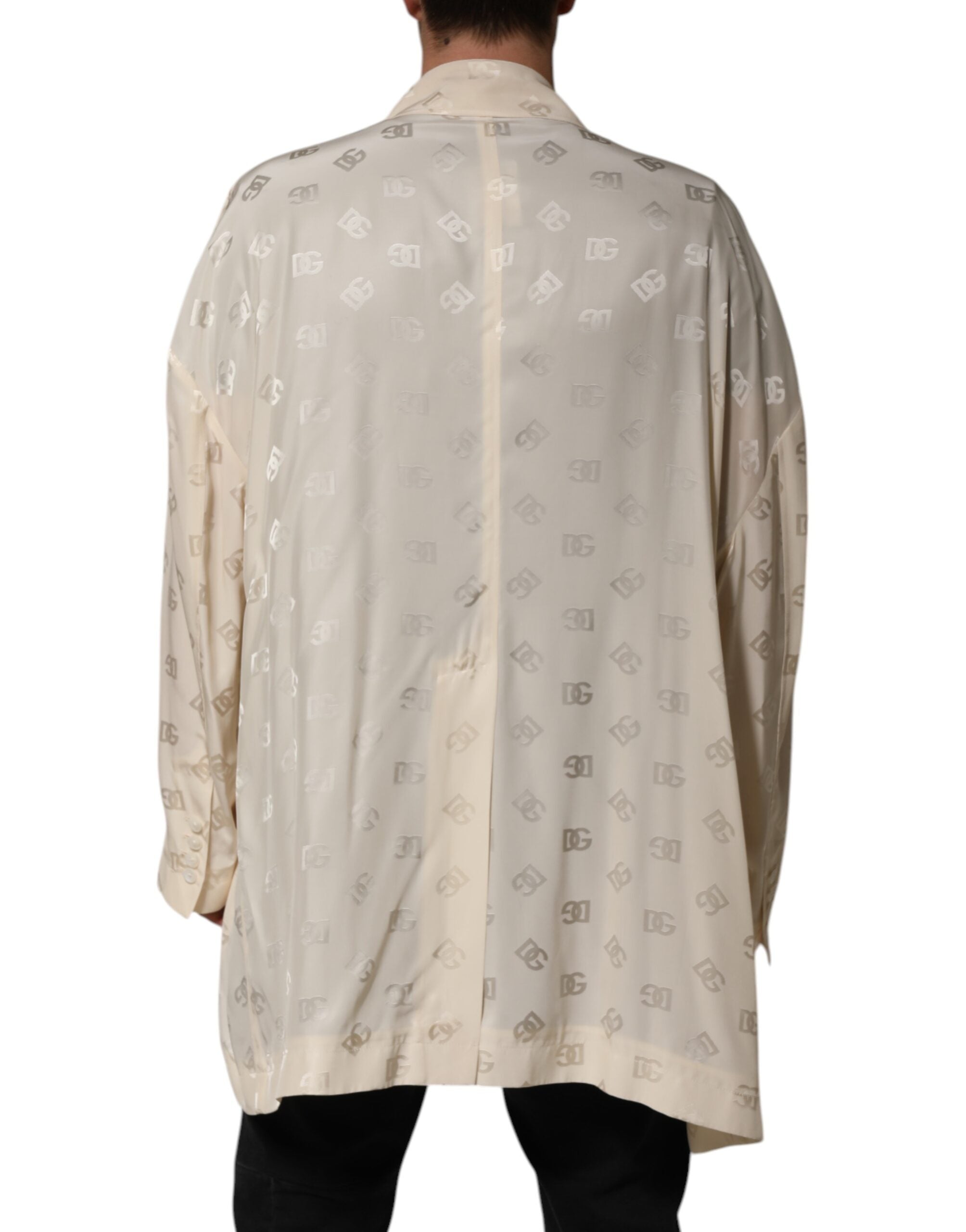 New Dolce & Gabbana Beige Logo Monogram Coat Jacket