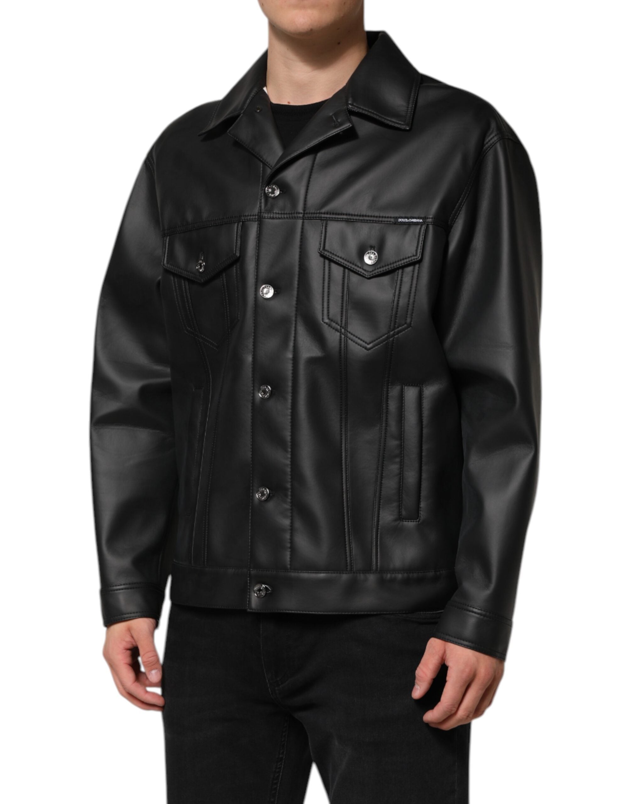 Dolce & Gabbana Black Polyester Button Down Biker Jacket