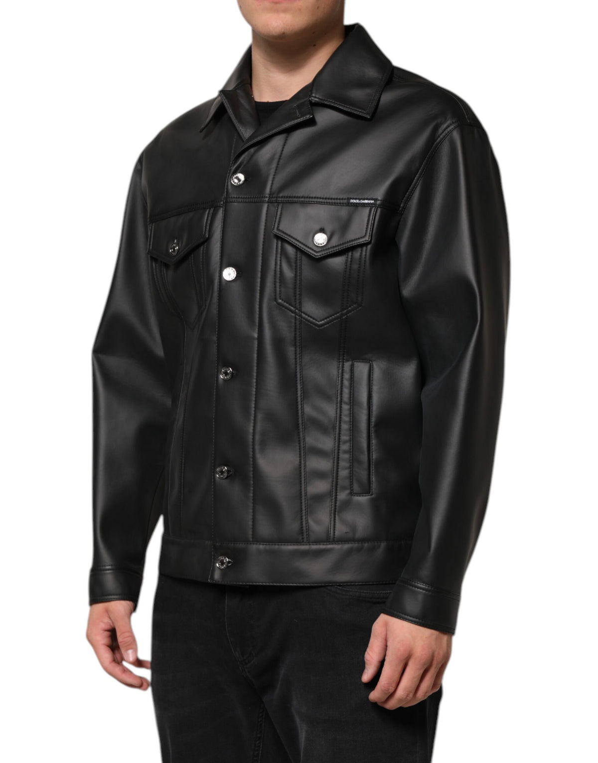 New Dolce & Gabbana Black Polyester Button Down Biker Jacket