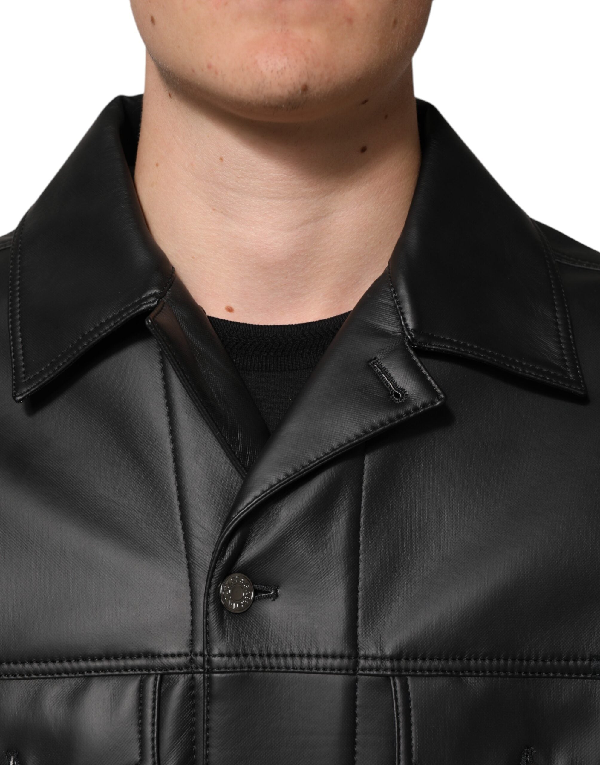 New Dolce & Gabbana Black Button Down Biker Jacket