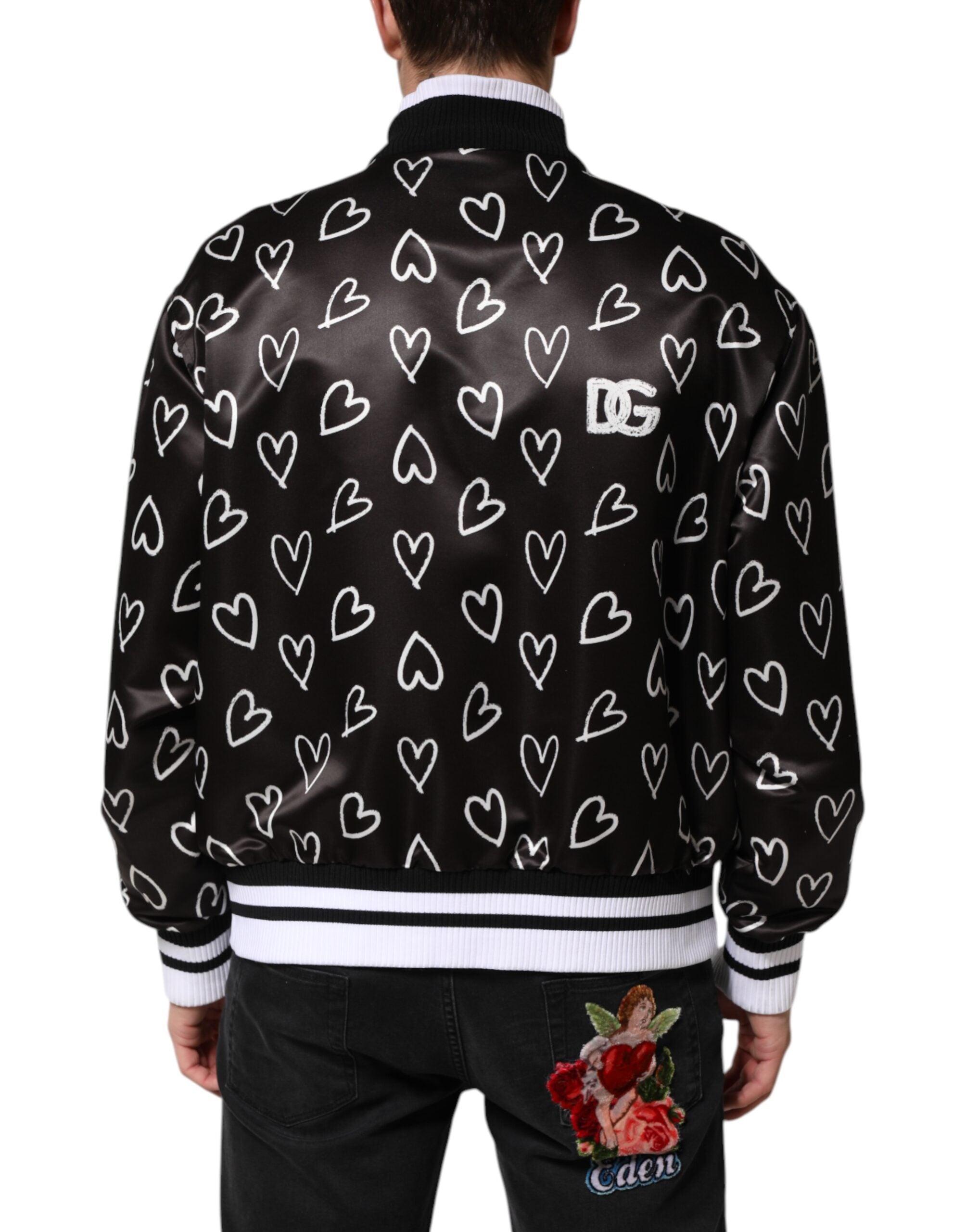 New Dolce & Gabbana Black Heart Print Bomber Jacket
