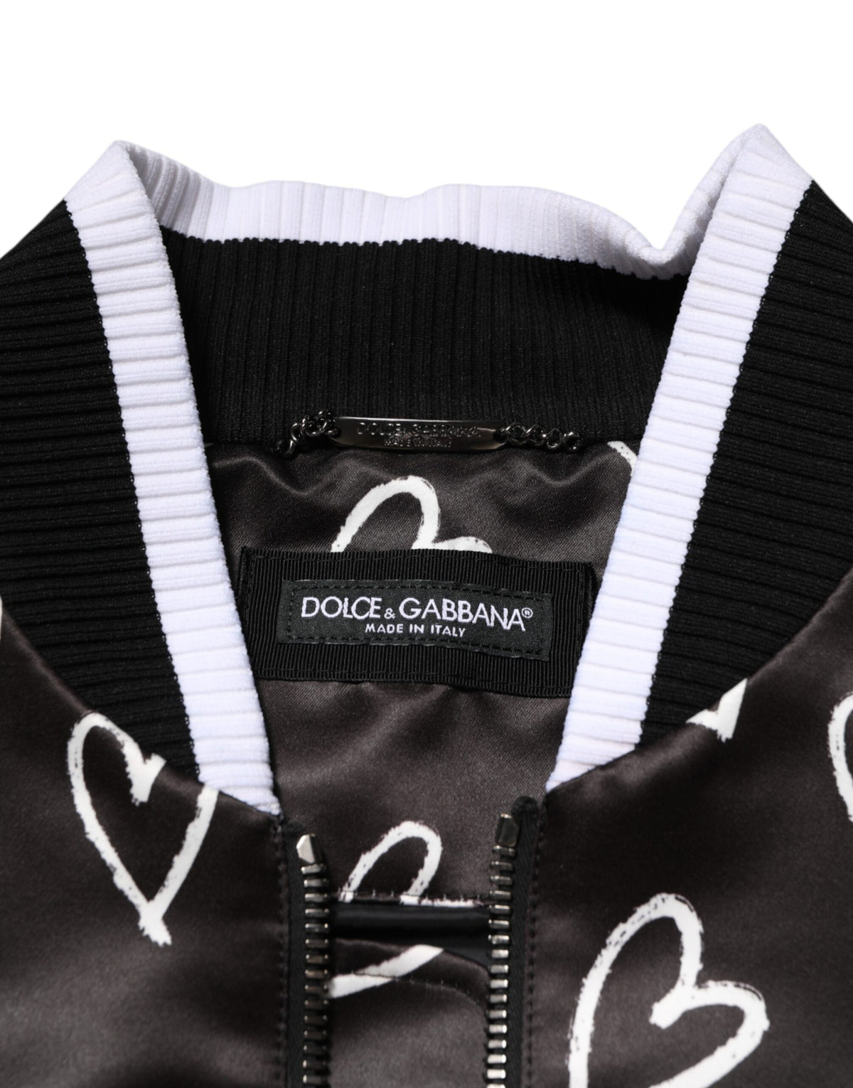New Dolce & Gabbana Black Heart Print Bomber Jacket