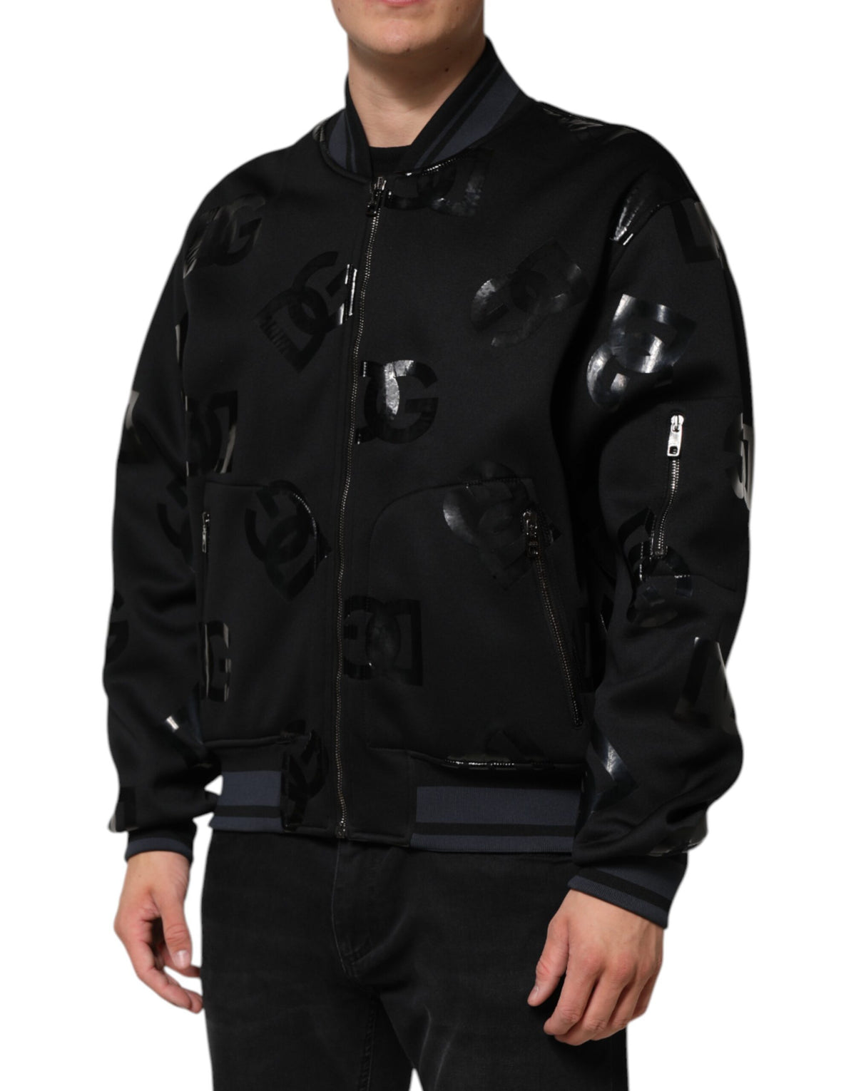 New Dolce & Gabbana Black Wool Logo DG Mania Men Bomber Jacket