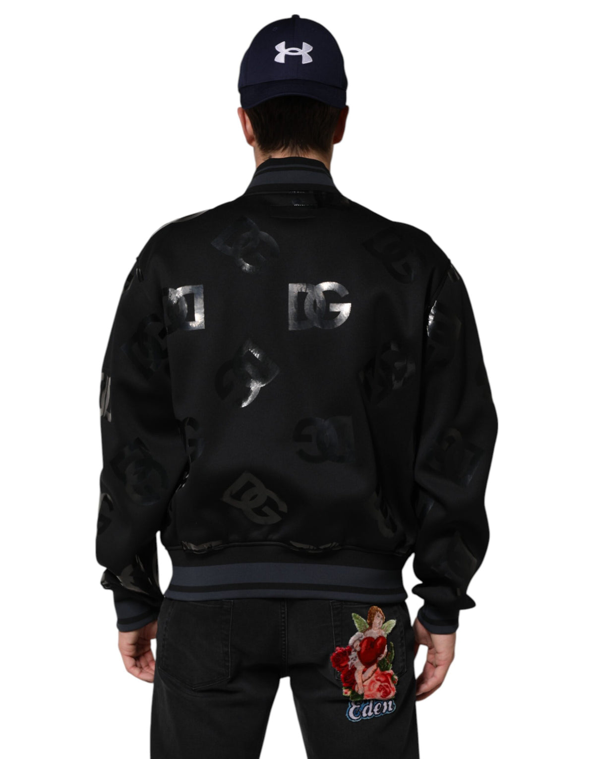 New Dolce & Gabbana Black Wool Logo DG Mania Men Bomber Jacket