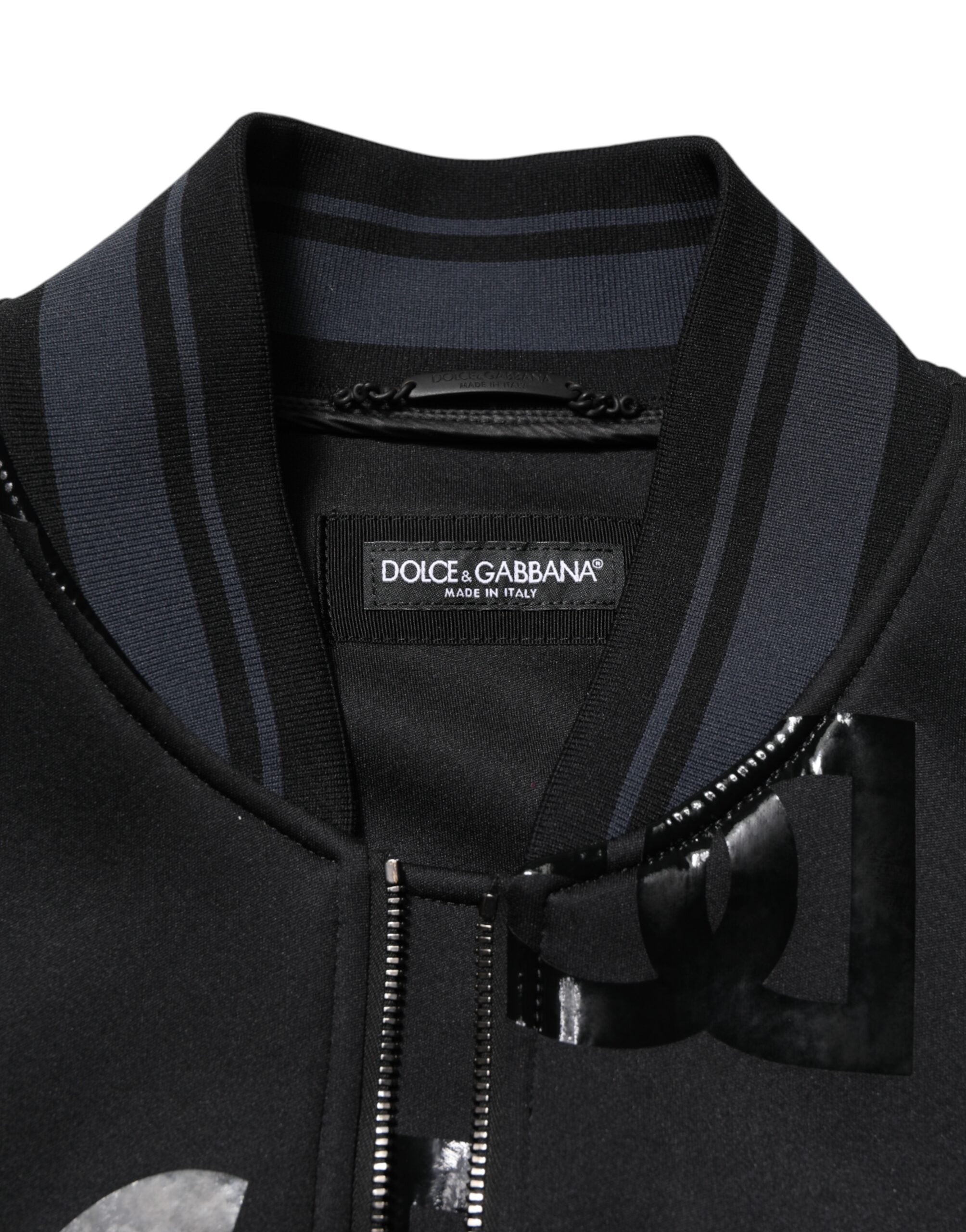 New Dolce & Gabbana Black Wool Logo DG Mania Men Bomber Jacket