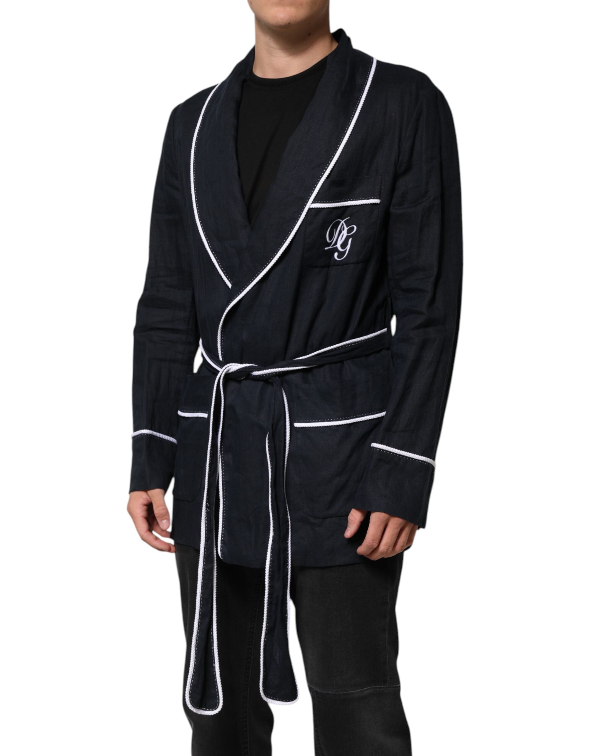 Dolce & Gabbana Dark Blue DG Embroidery Jacket Robe Blazer