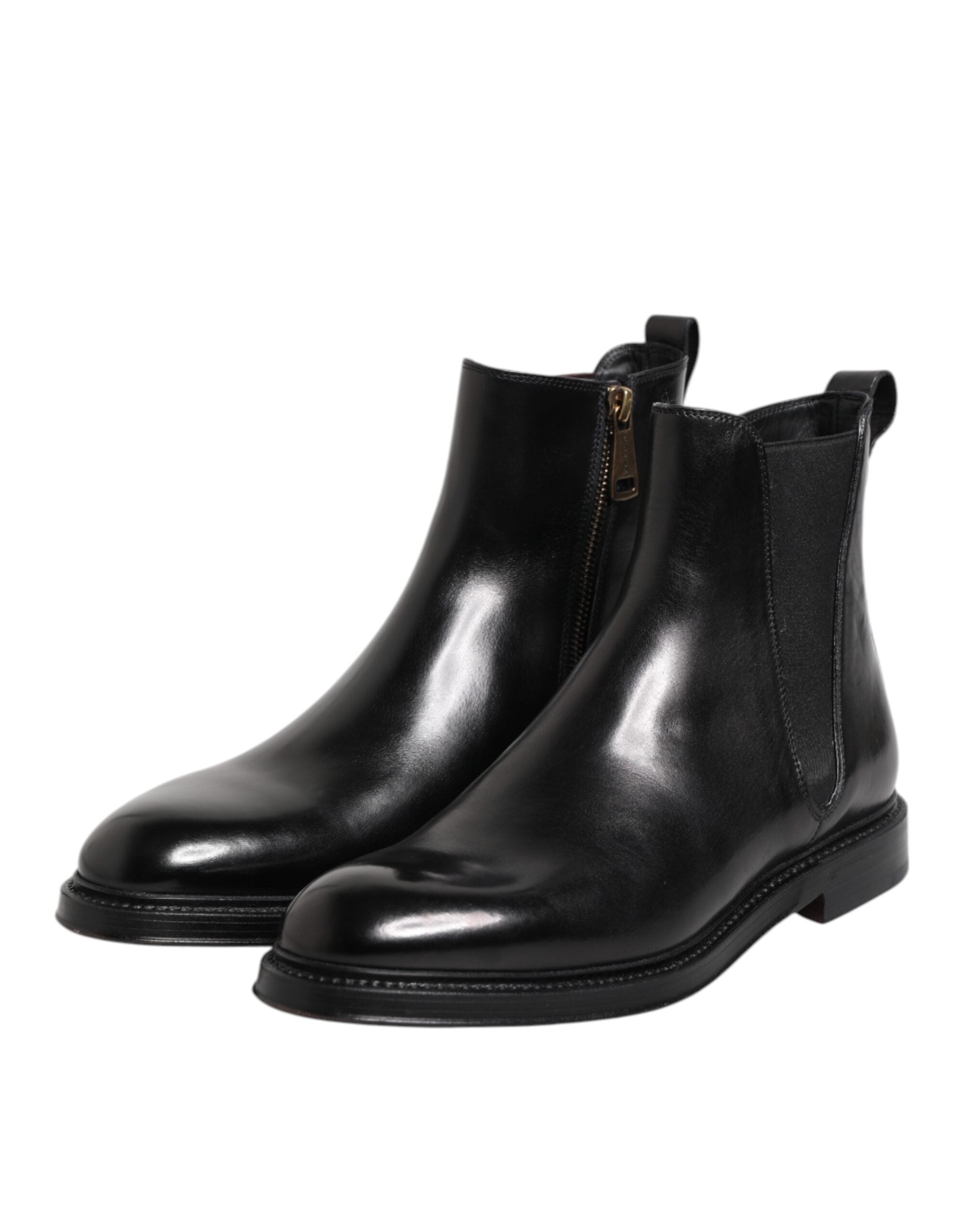 New Dolce & Gabbana Black Chelsea Leather Mid Calf Boots Shoes