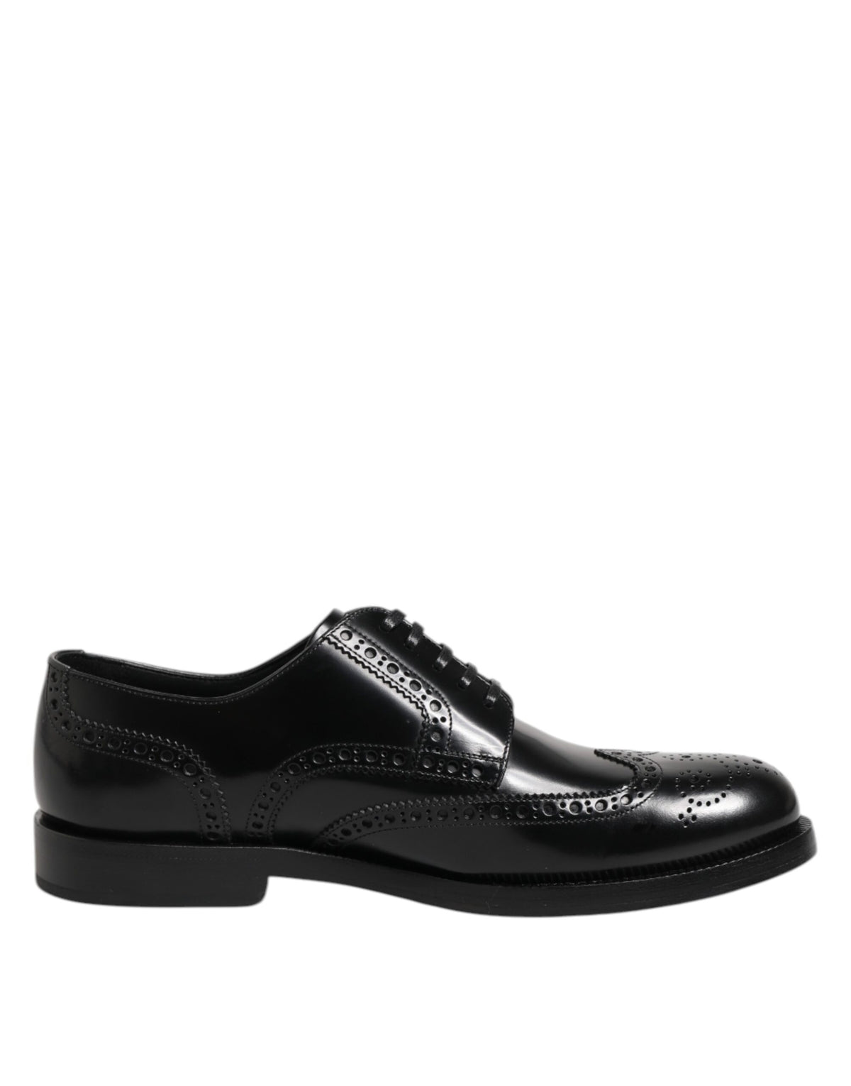 New Dolce & Gabbana Black Leather Derby Wingtip Formal Shoes