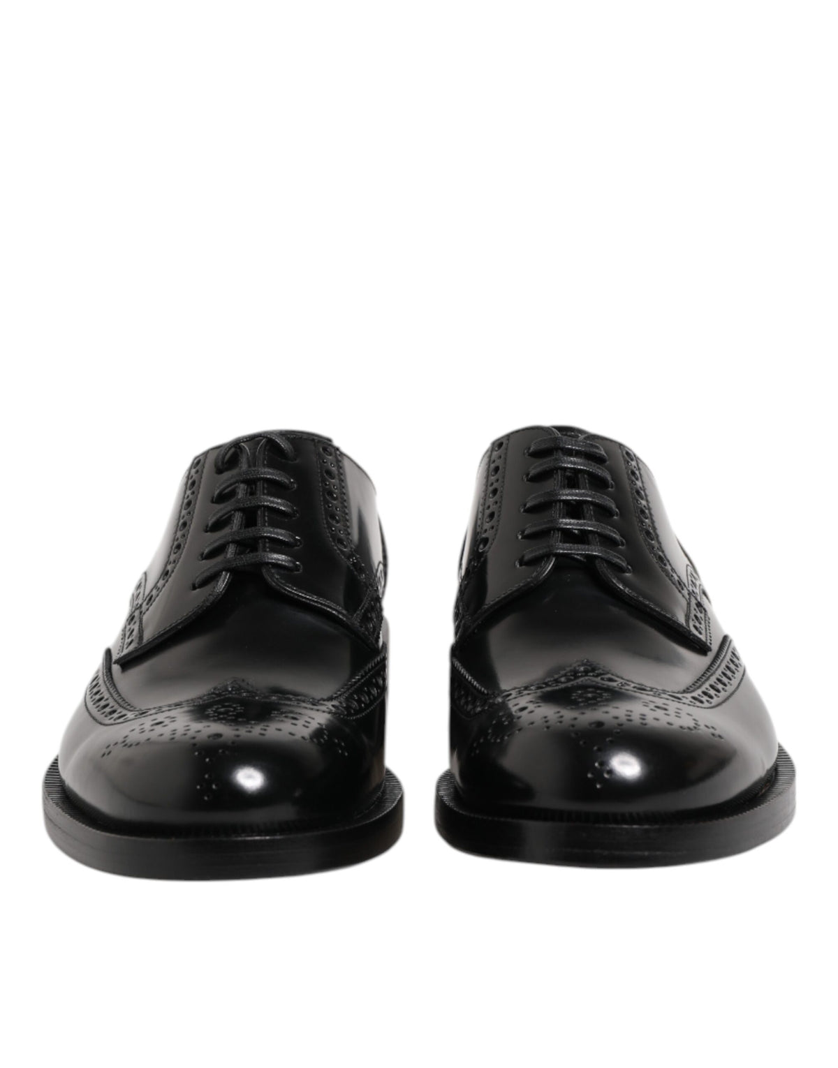 New Dolce & Gabbana Black Leather Derby Wingtip Formal Shoes