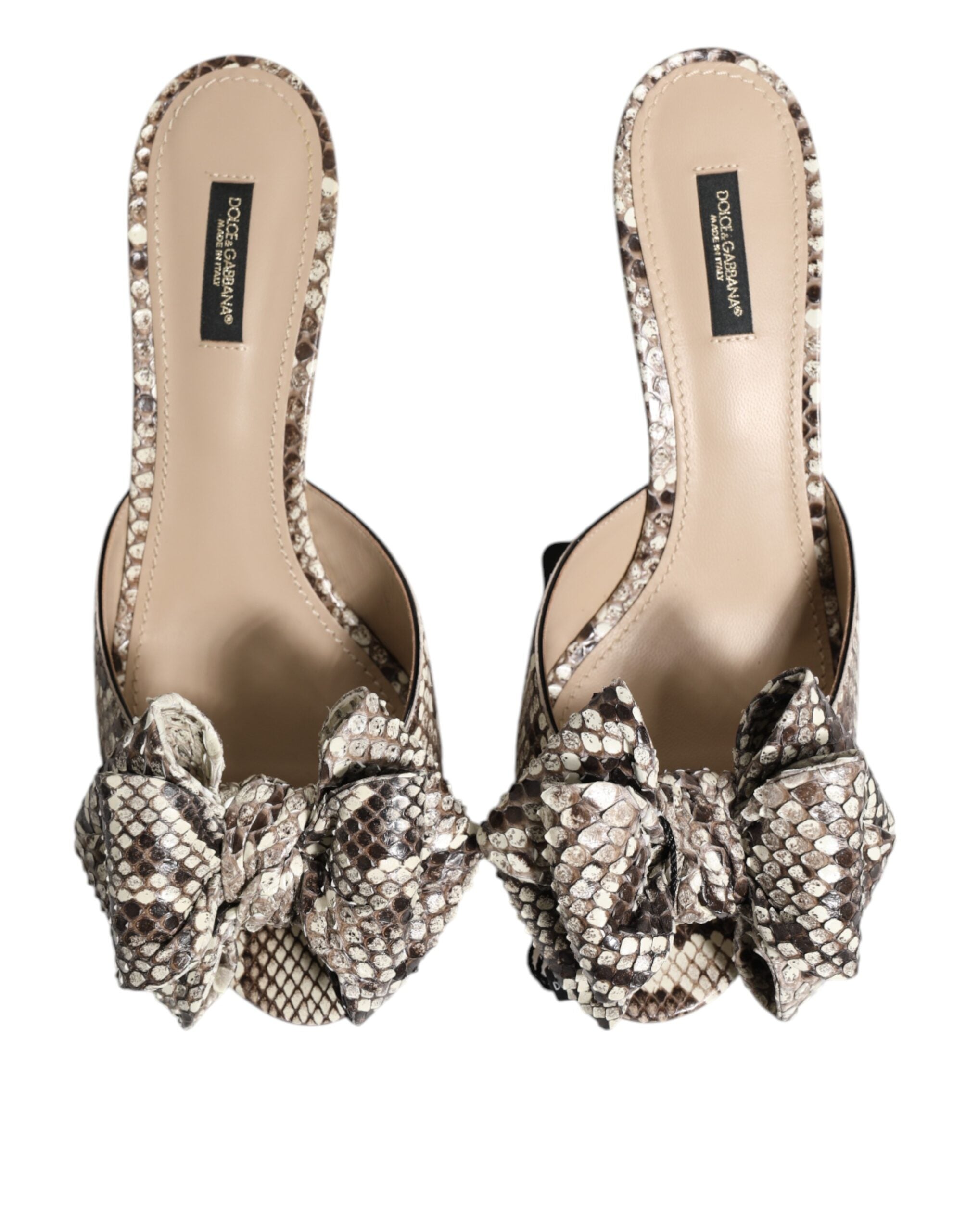 Dolce & Gabbana Multicolor Keira Bow Leather Peep Toe Mules Shoes