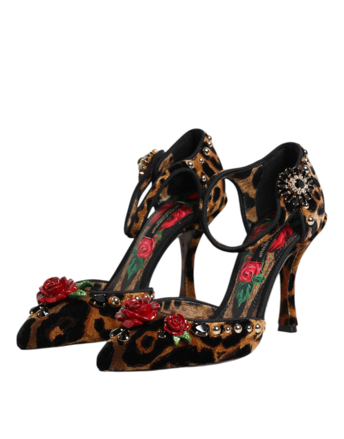 New Dolce & Gabbana Brown Leopard Crystal Roses Pumps Shoes