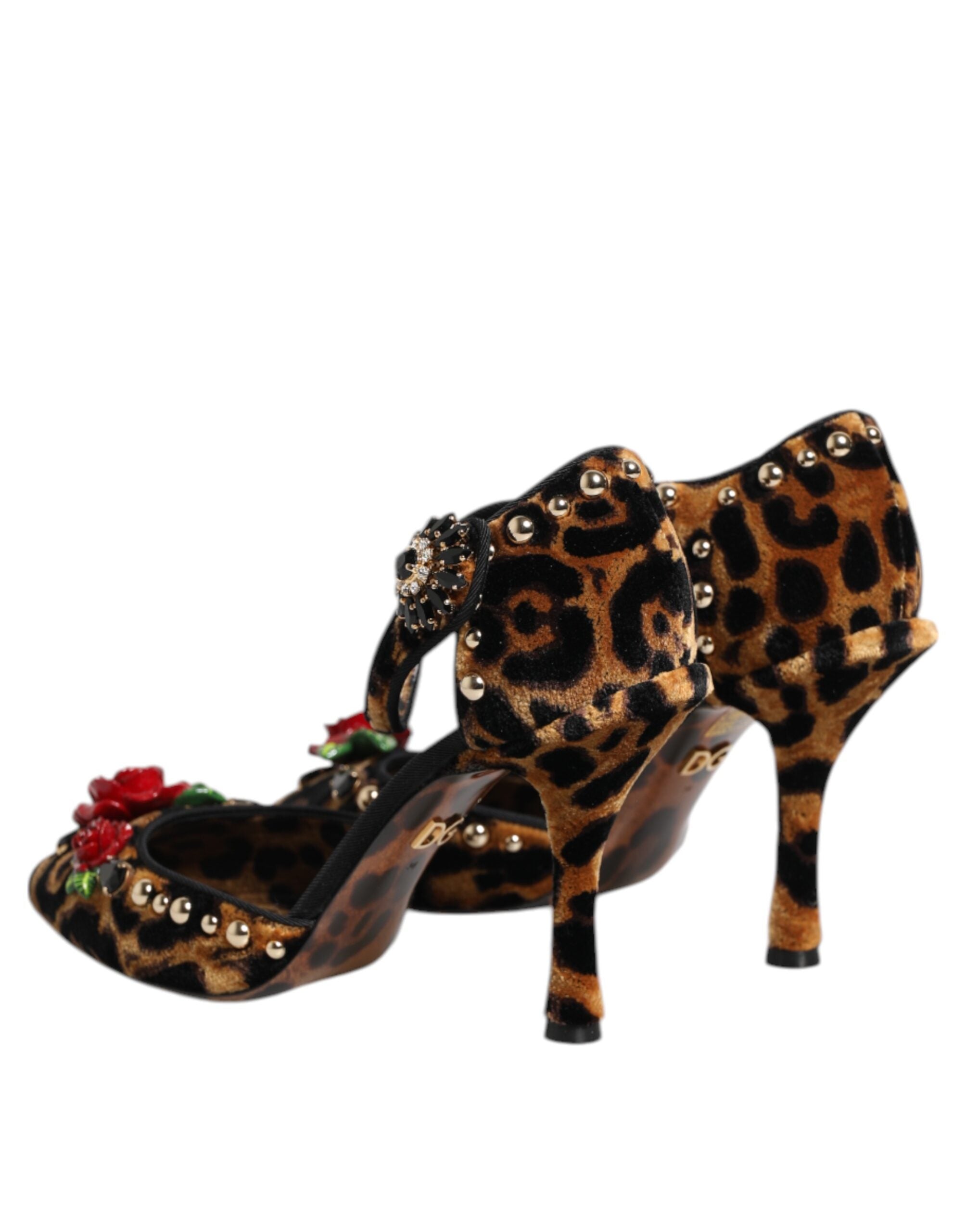 New Dolce & Gabbana Brown Leopard Crystal Roses Pumps Shoes