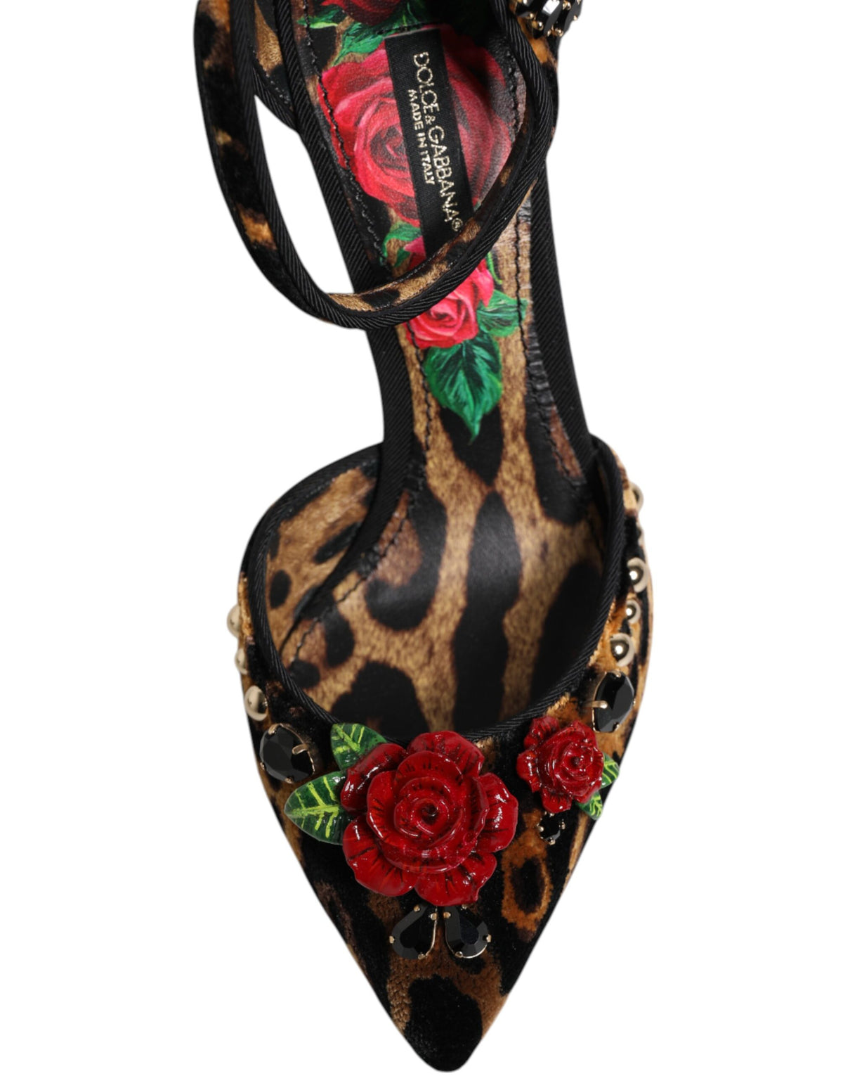 New Dolce & Gabbana Brown Leopard Crystal Roses Pumps Shoes
